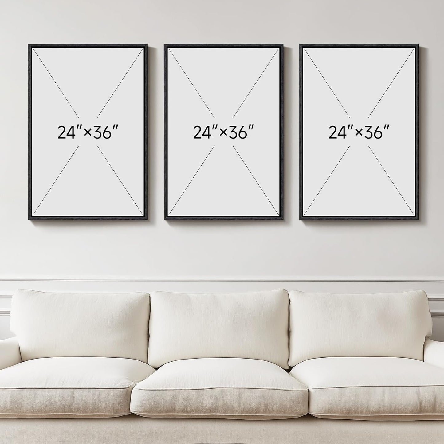 Large Framed Abstract Wall Art for Living Room, Set of 3 Modern Canvas Prints Painting Artwork for Walls, Black Green and Gold Brush Stroke Pictures for Hallway Dining Room Office Wall Decor 24x36 In