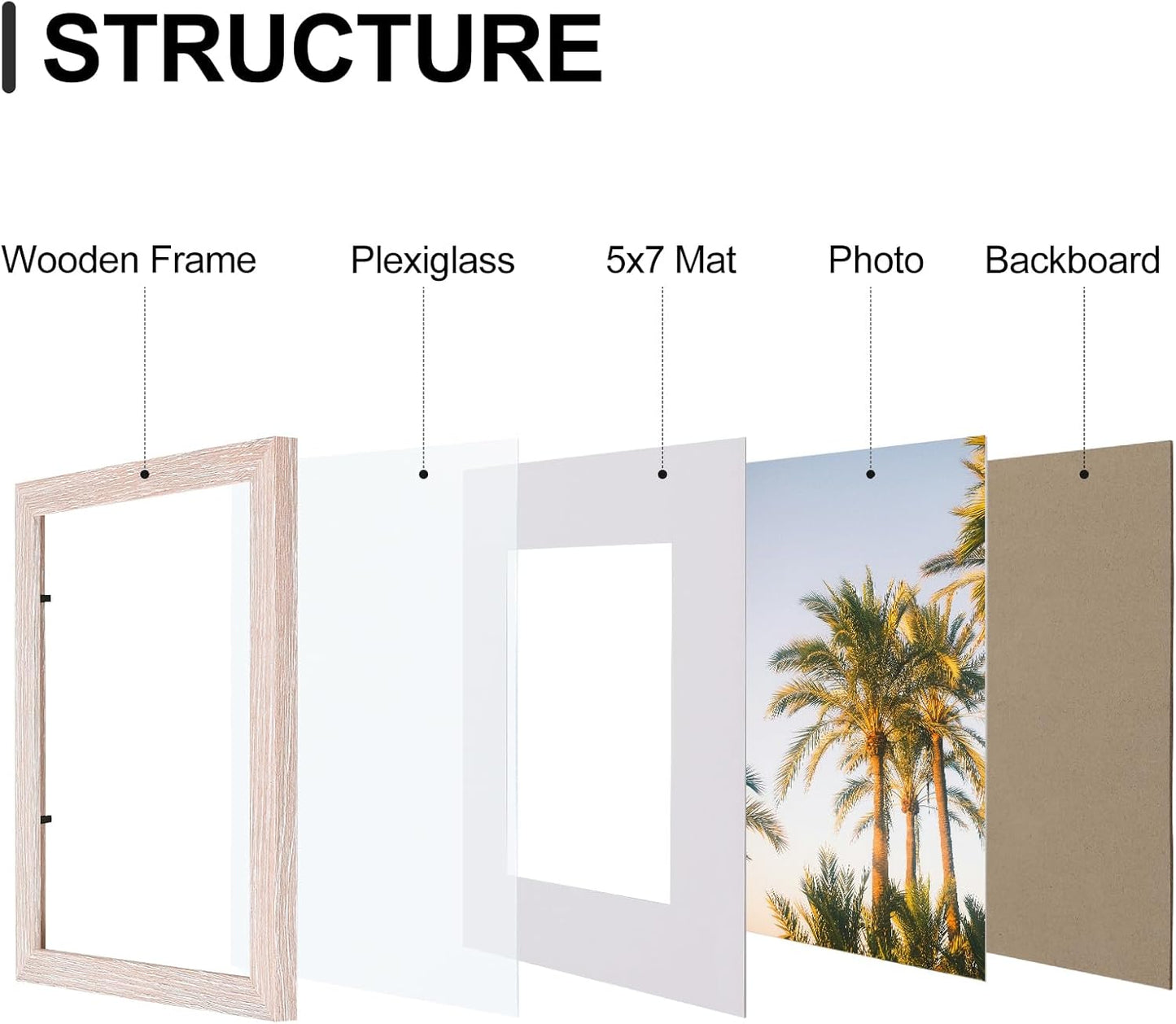 Vittanly 8x10 Picture Frames Set of 9, Shatter Resistant Plexiglass, Display 5x7 Pictures with Mat or 8x10 without Mat, Photo Frames for Wall or Tabletop, Engineered Wood, Rustic Pink