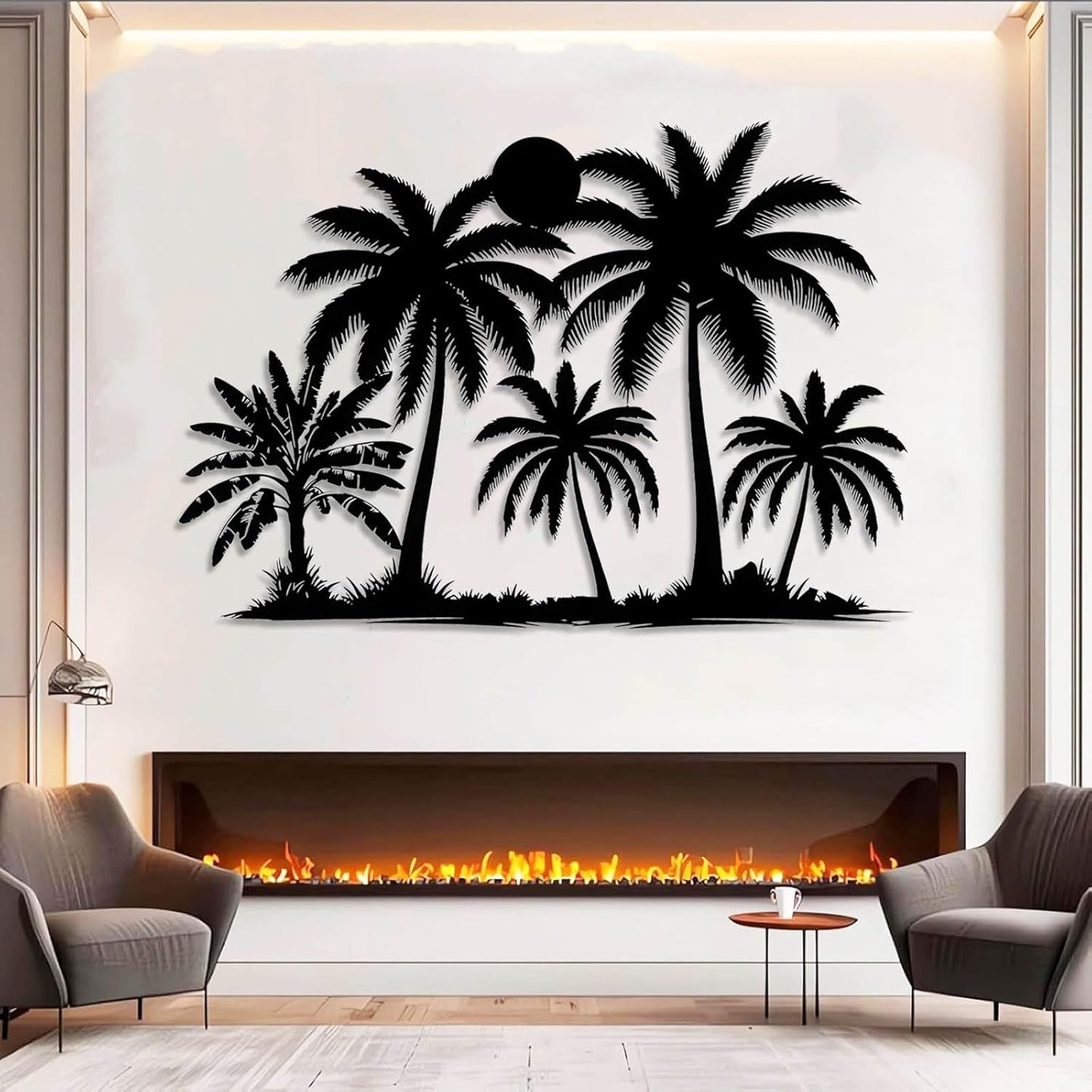 Tuglona Metal Palm Tree with Sunset Wall Decor, Tropical Palm Tree Metal Wall Art, Tropical Wall Decor, Sun Wall Art, Beach Wall Decoration, Coastal Trees Wall Hanging (Black, 24"x16"/60x42cm)