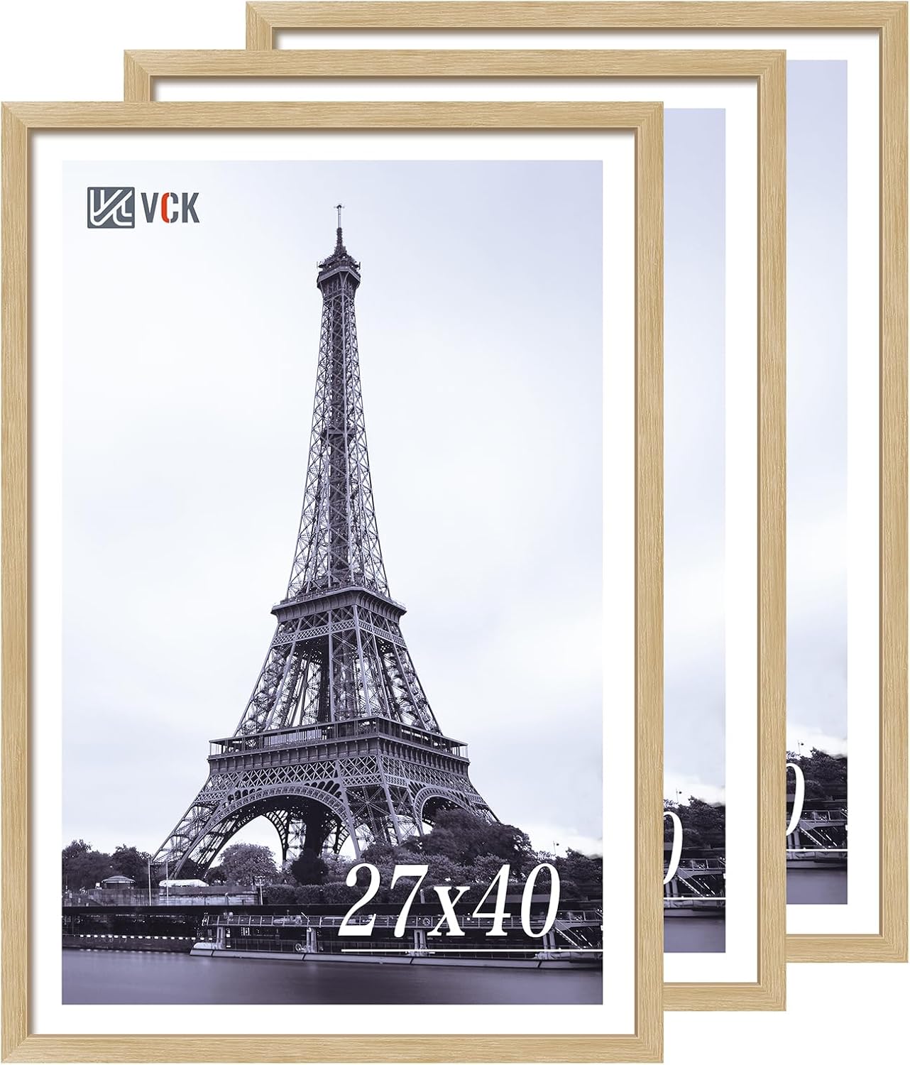 VCK 27x40 Oak Poster Frame 3 Pack, Natural Solid Wood Picture Frames, Wall Gallery Frame