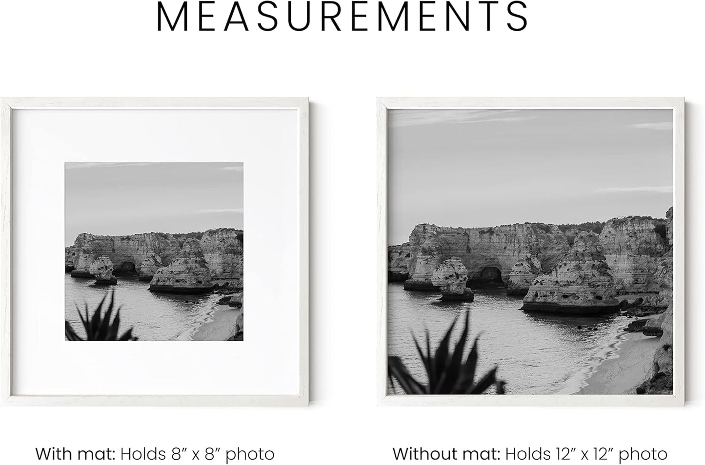 HAUS AND HUES Solid Oak Wood 12”x12” Picture Frames Matted to 8”x8” Set of 3 - Square White Frames 12x12, White Frame with Mat, 12 x 12 Frames, Square Picture Frame 12x12, White Wood Frame