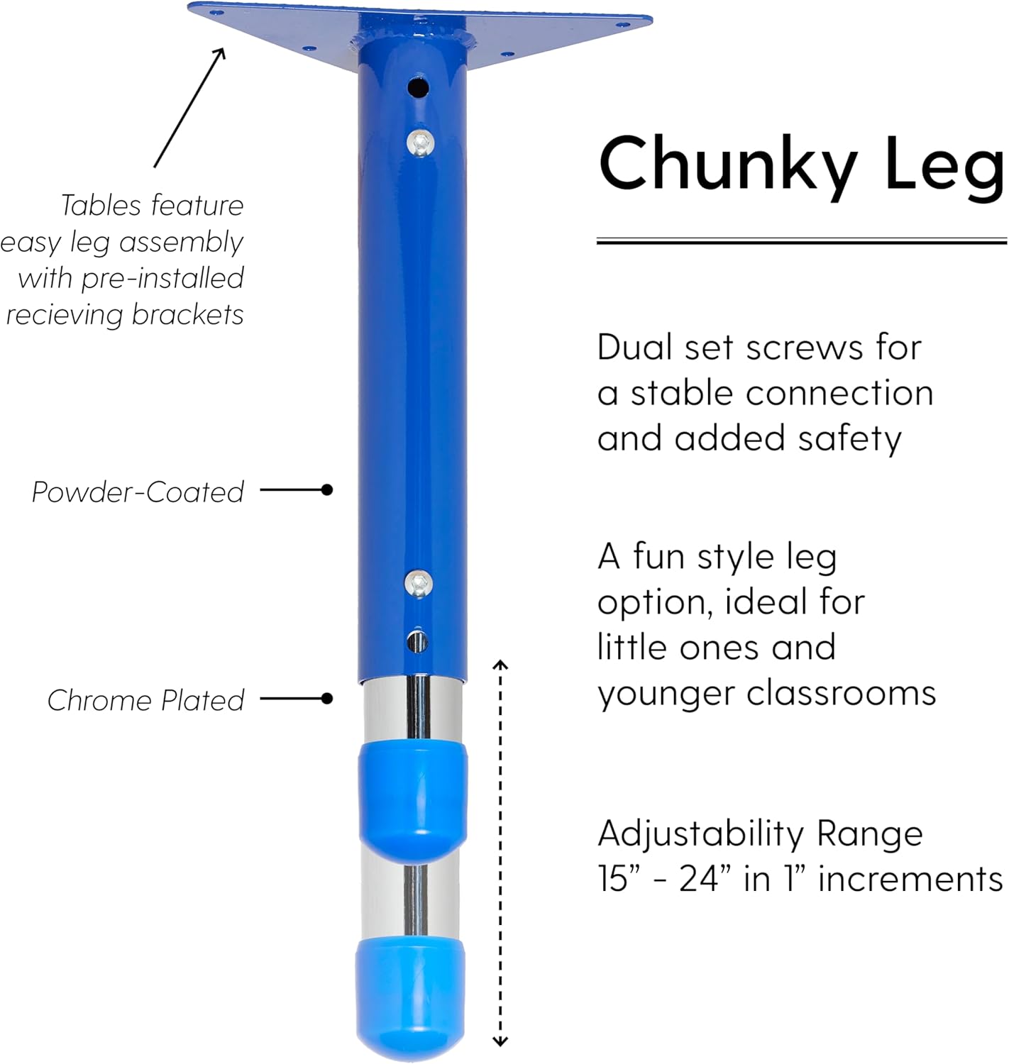 FDP Rectangle Activity School and Kids Classroom Table (24 x 48 inch), Toddler Legs, Adjustable Height 15-24 inches - Gray Top and Blue Edge