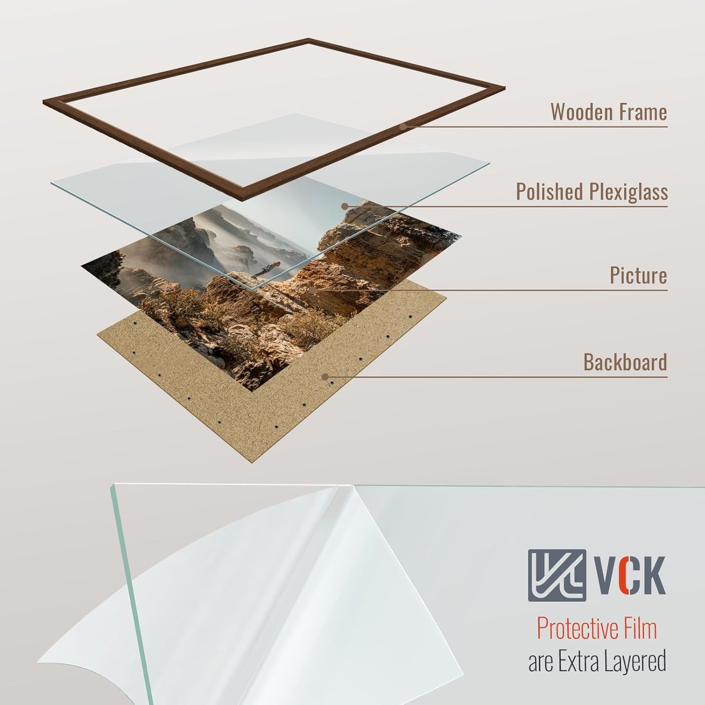 VCK 18x24 Brown Poster Frame 3 Pack, Wood Picture Frame with Exclusive Wood Grain, Wall Mounting Hanging