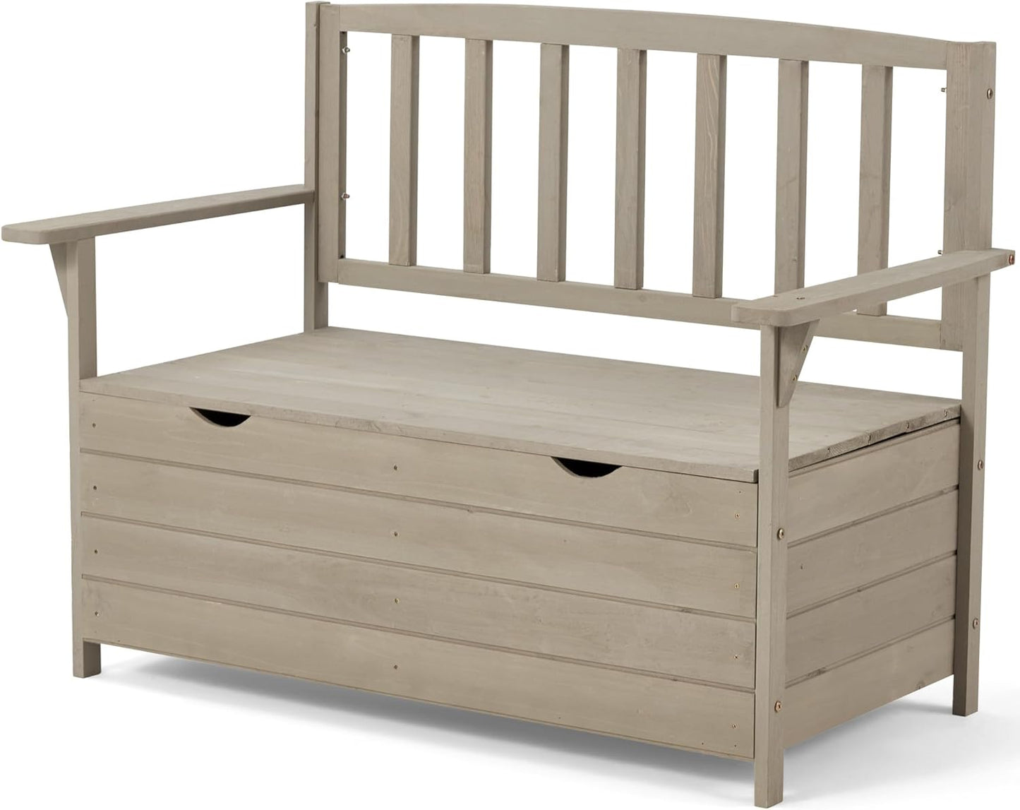 AVAWING Outdoor Storage Bench, Wooden Garden Bench Weatherproof, Patio Benches for Outside, 2-Seat Front Porch Bench, Park Bench for Deck, Lawn, Backyard (Light Gray)