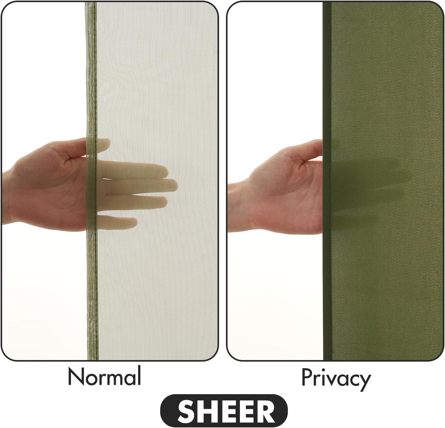 MIULEE Olive Green Privacy Sheer Curtains That Let Light in 90 Inches Long Non-See-Through Semi Sheer Curtain Light Filtering Window Curtains Drapes for Living Room Bedroom 2 Panels Set 42 X 90