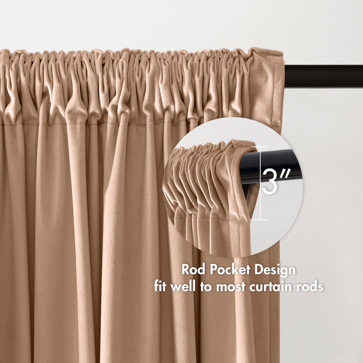 MIULEE Blush Beige Velvet Curtains Thermal Insulated Blackout Curtain Drapes for Bedroom Living Room Darkening 84 Inches Long Curtains Panels Rod Pocket Set of 2
