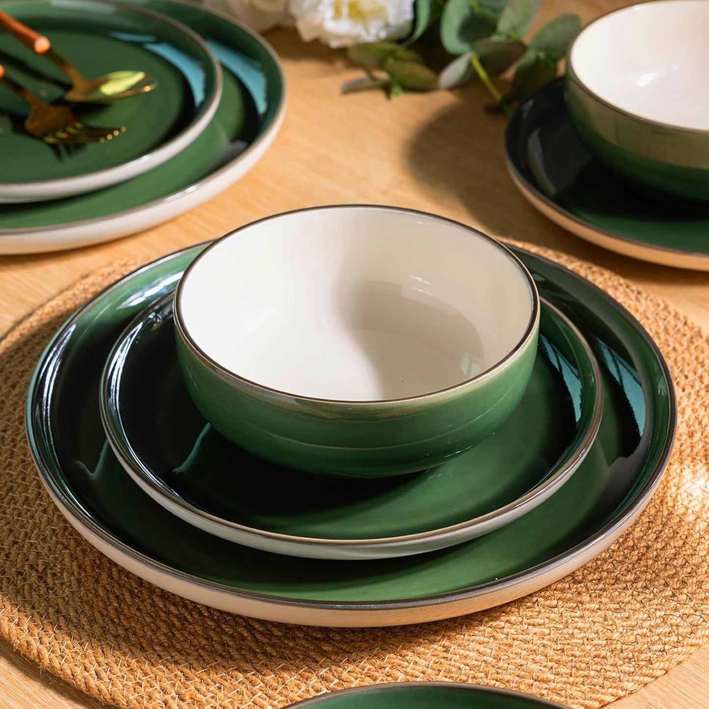 GBHOME Ceramic Dinnerware Sets, 24 Pieces Stoneware Dinnerware Set, Plates and Bowls Sets, Dishwasher & Microwave Safe,Dishes Set | Service for 8
