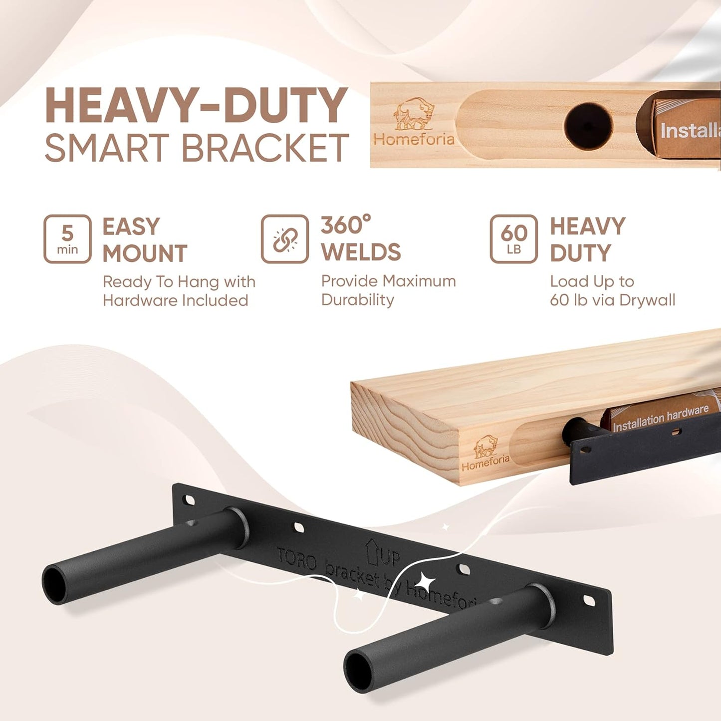 Homeforia Walnut 18 inch Floating Shelf, High End Solid Real Wood 18inch Floating Shelves for Wall Mounted, Dark Brown 18 inches Long Floating Shelves, Heavy Duty Bracket, 18 X 6.5 X 1.75 in, Set of 2