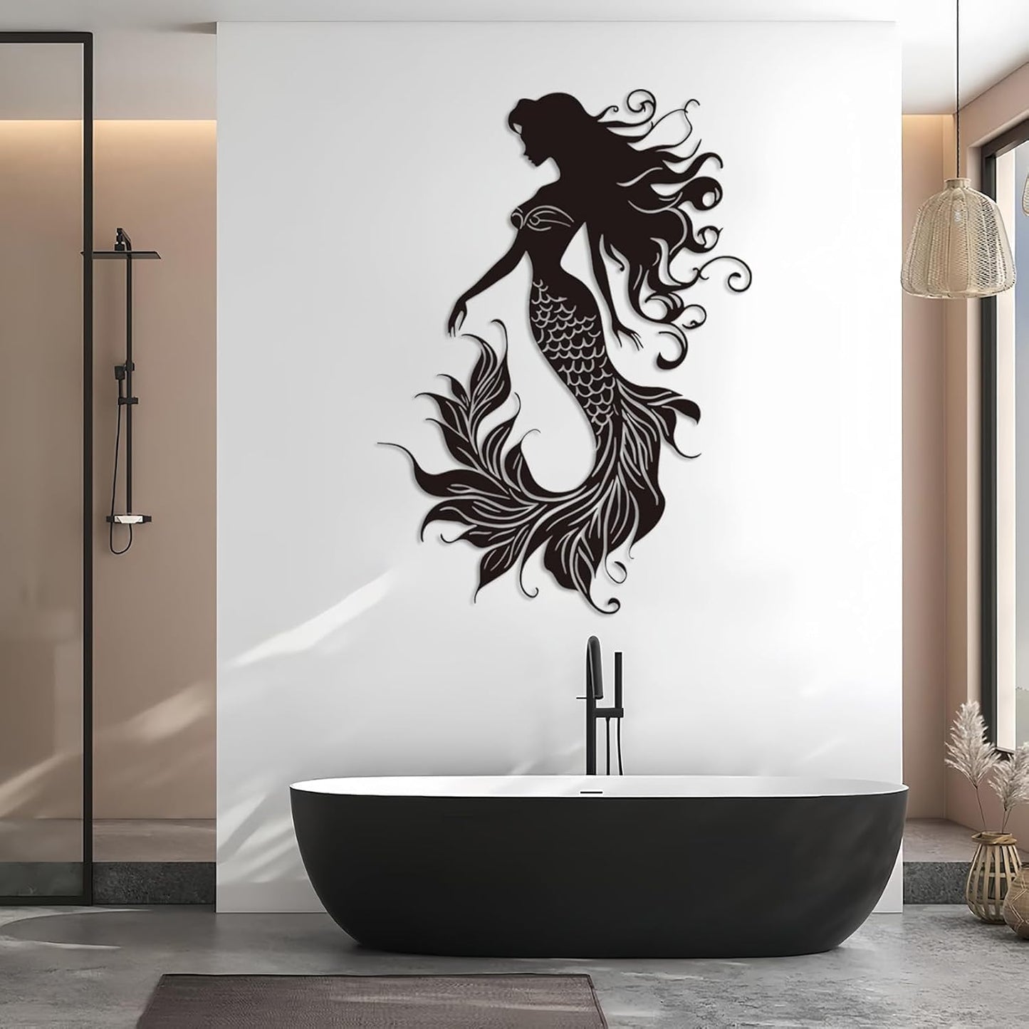 Veplsur Mermaid Metal Wall Art, Metal Mermaid Wall Decor, Marine Biology Wall Decor, Ocean Wall Art, Nautical Wall Hanging, Beach Hanging for Bathroom Bedroom (Gold, 24"x17"|60x43cm)