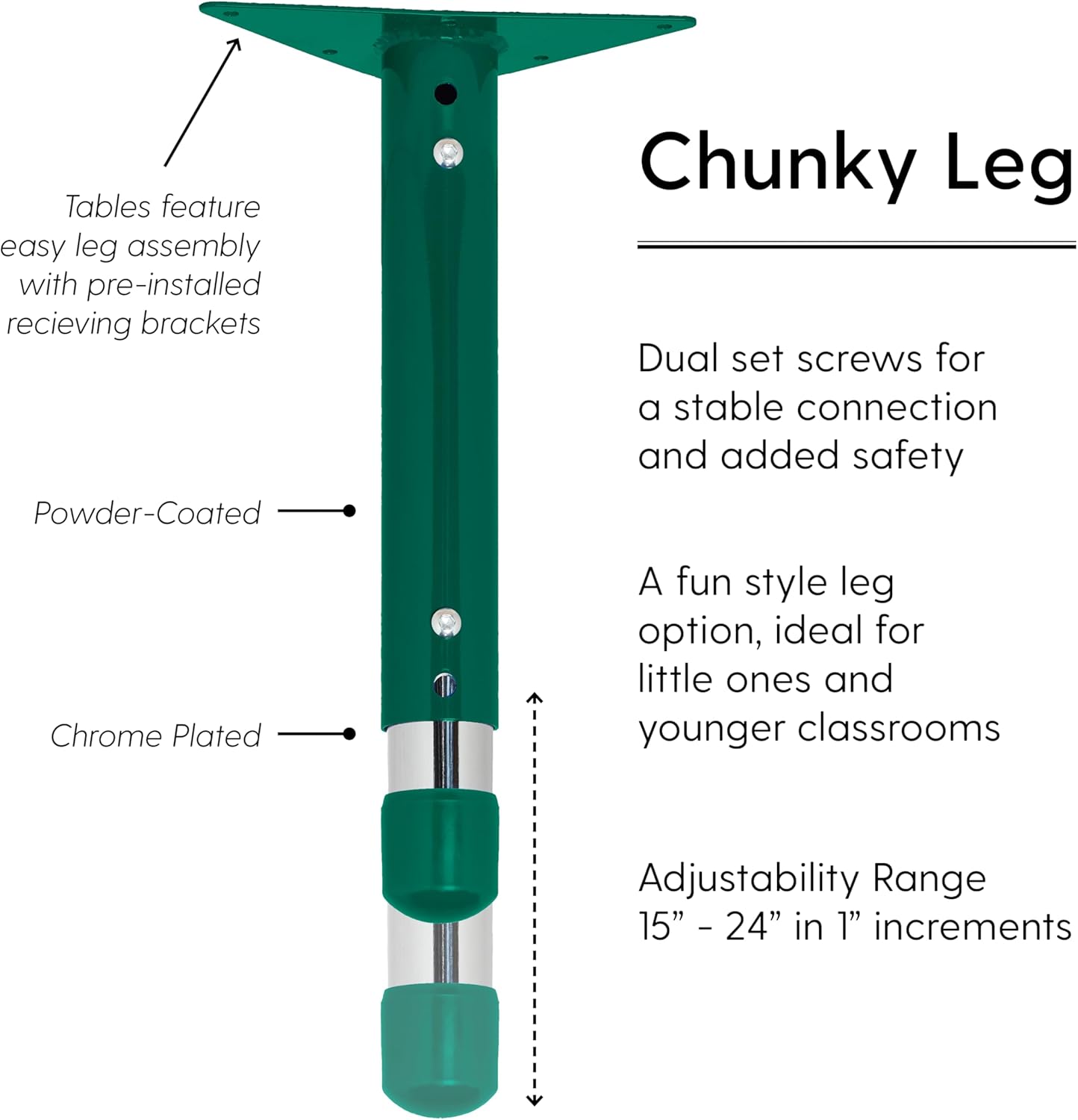 FDP Rectangle Activity School and Classroom Kids Table (24 x 36 inch), Chunky Toddler Leg, Adjustable Height 15-24 inches - Gray Top and Green Edge