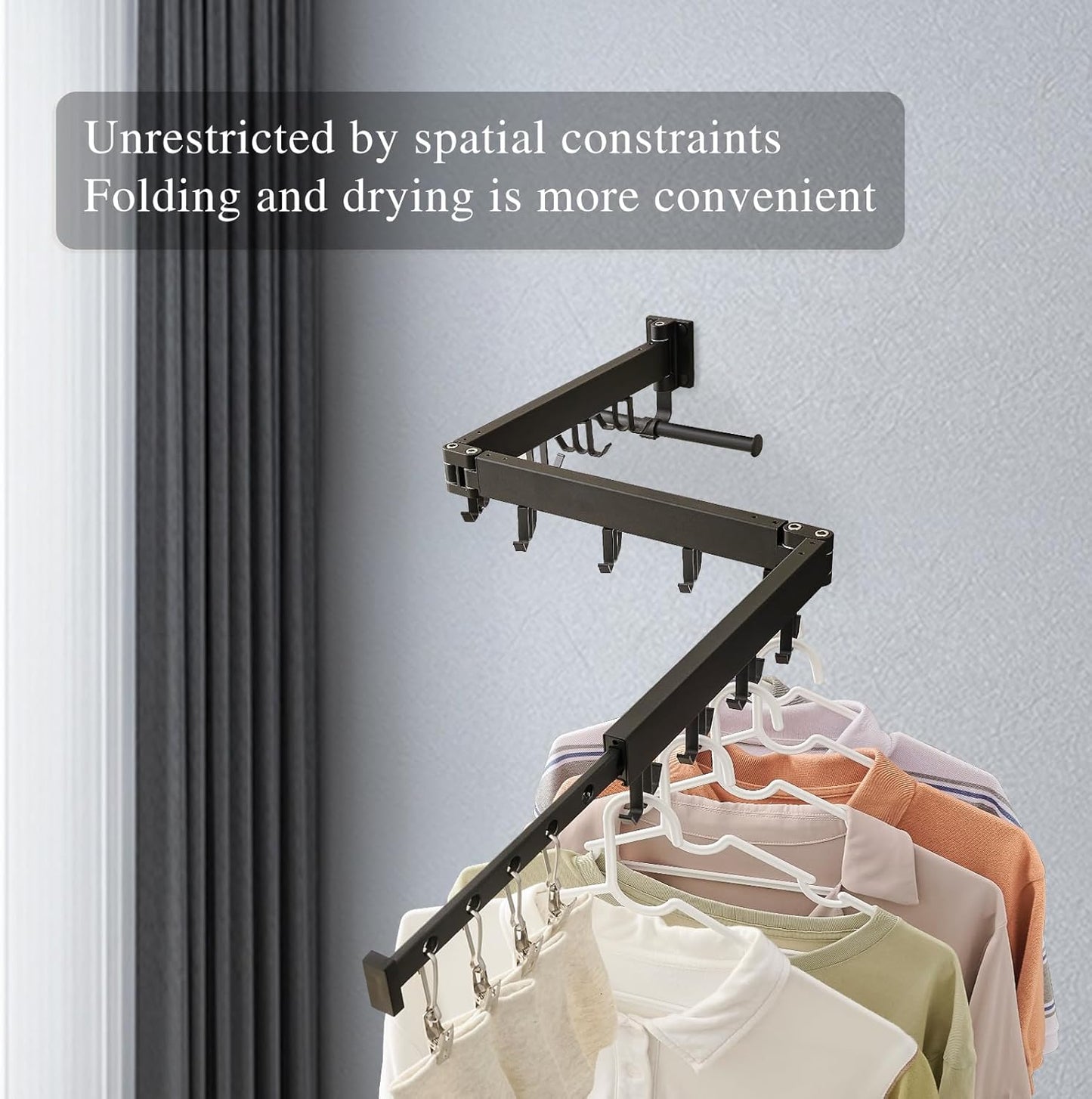 Wall Mounted Clothes Drying Rack,Drying Rack Clothing Wall Mount with Foldable Features(Tri-Fold),Space Saver,Wall Mounted Drying Rack for Laundry Balcony Bathroom (Black)
