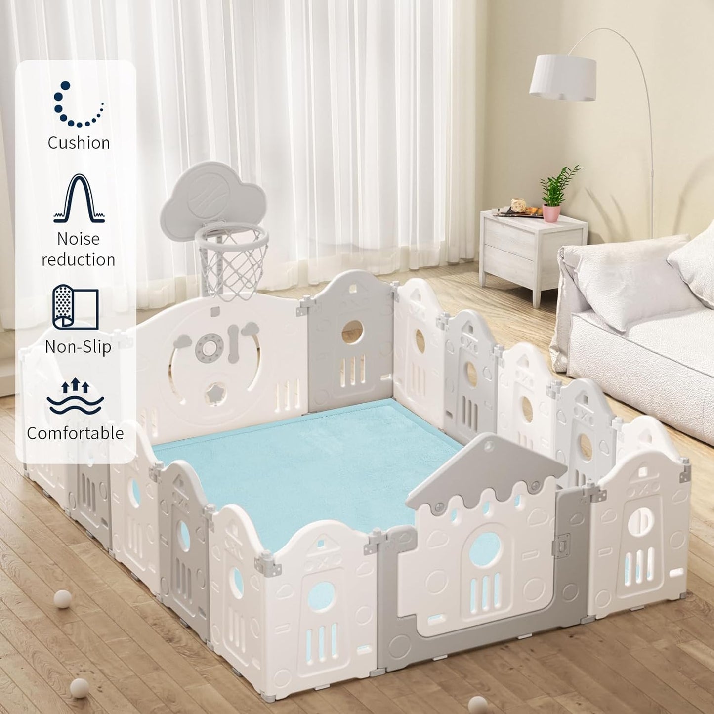 ACOMOPACK Baby Play Mat for Floor 1.3" Thick Memory Foam Play Mat 79"×118" Tummy Time Crawling with Non-Slip Bottom for Living Room,Nursery,Soft Velvet Playpen Mats for Kids,Infants（Light Blue）