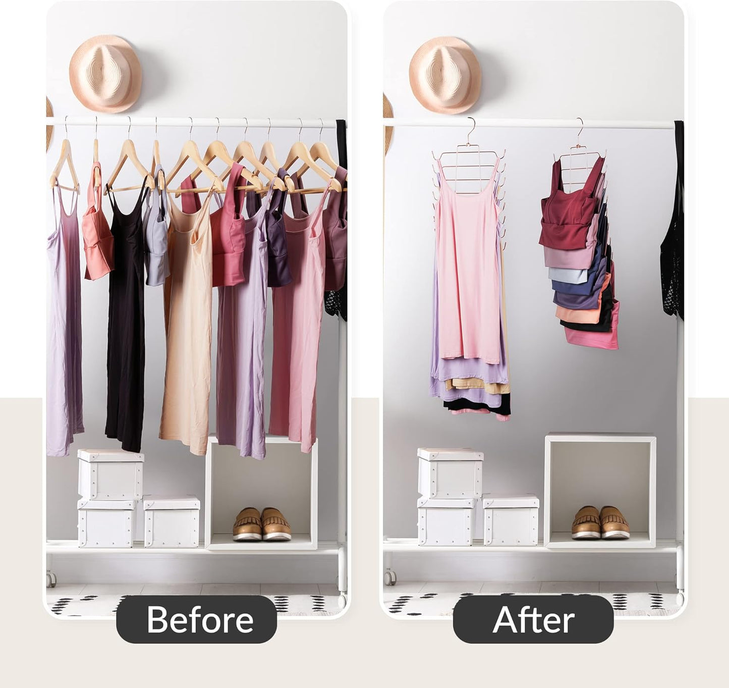 ZEDODIER Tank Top Hanger, 2 Pack Space Saving Bra Hangers, Non-Slip Hanging Sport Bras Holder, Closet Organizers and Storage for Camisoles Tank Tops Bras Ties Swimsuits Strappy Dress, Rose Gold