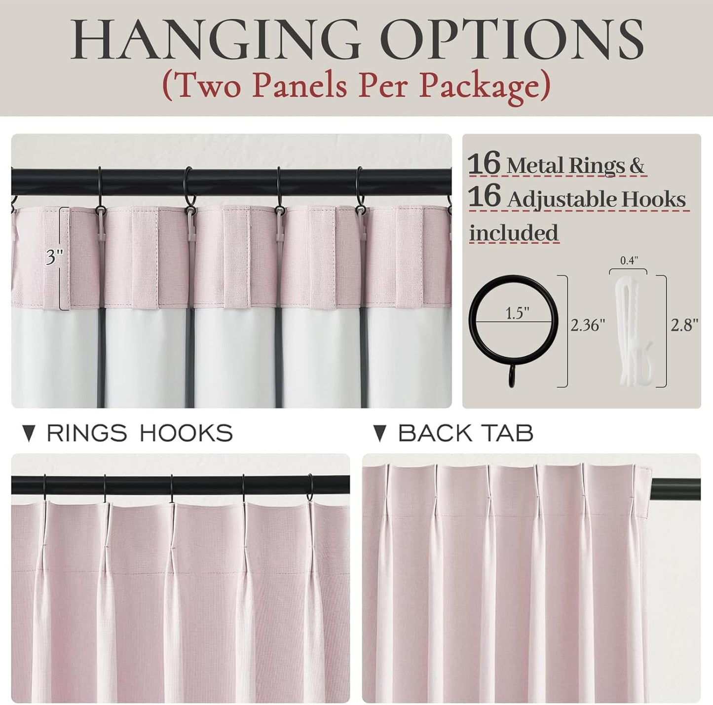 Soft Pink Kawaii 90 Inch Blackout Curtains for Bedroom Girls 2 Panels Set, Pinch Pleated Linen Blend Cooling Window Curtains & Drapes to Keep Heat Out for Kids/Baby Room/Pink Nursery Back Tab