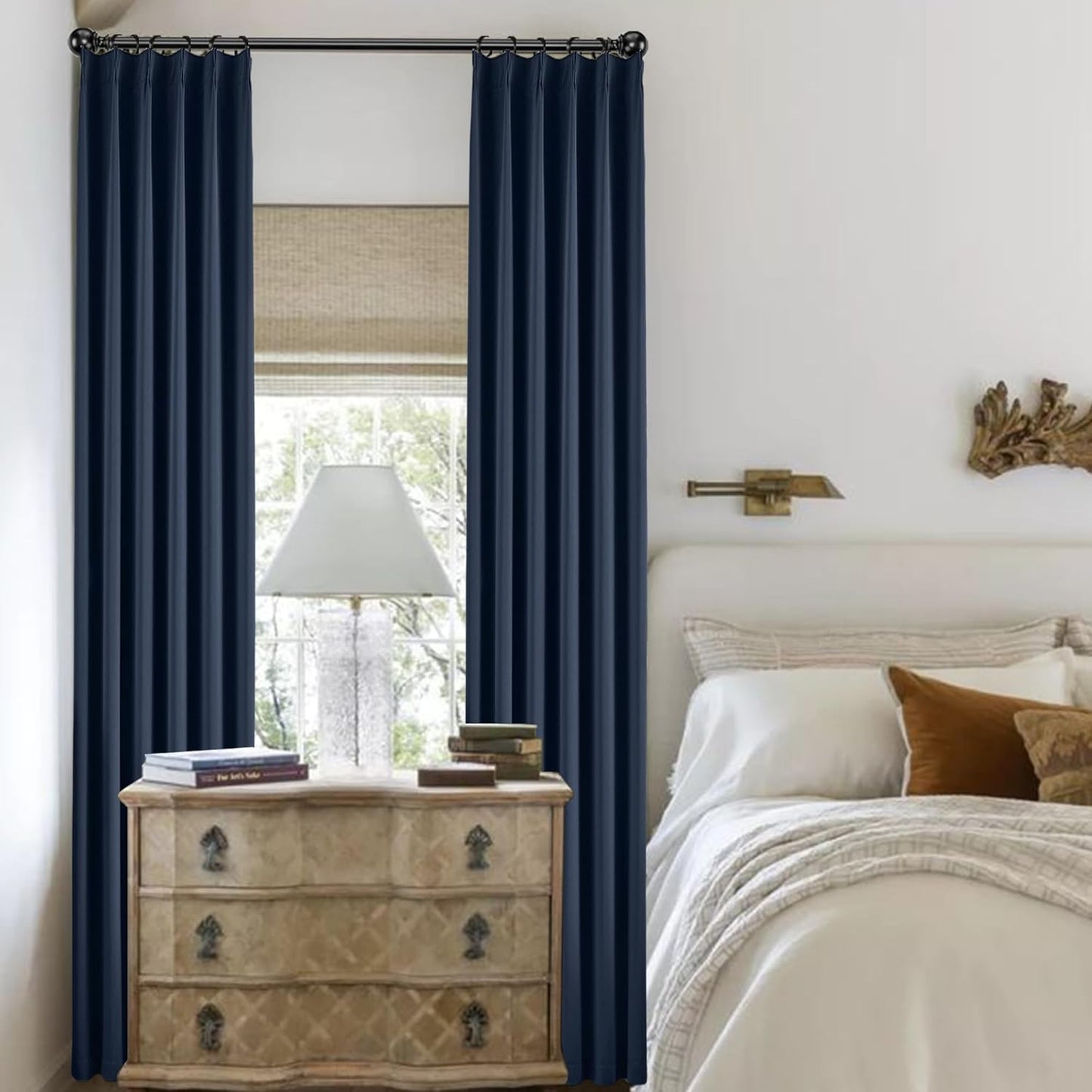 KangBang Navy Blue Blackout Curtains 96 Inches Long for Living Room, Pinch Pleat Room Darkening Black Out Drapes for Boys Playroom, Fashion Nautical Style Decor 2 Panels, 40”Wx96”L