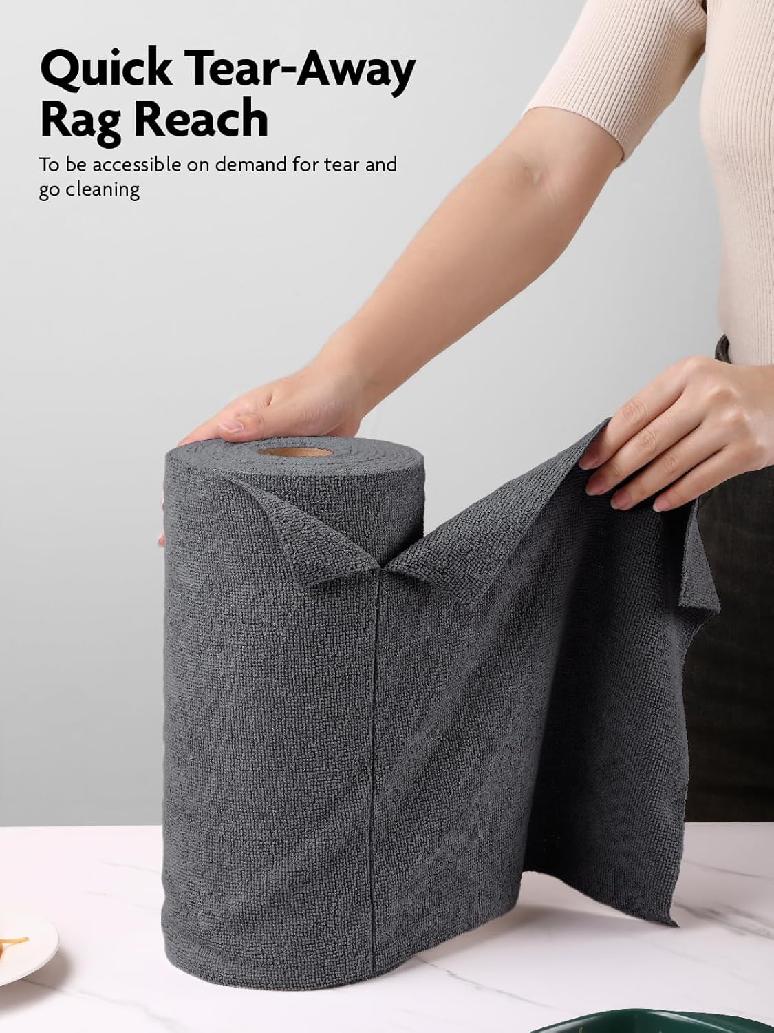 Fantasticlean Microfiber Cleaning Cloth Roll -40 Pack, Tear Away Microfiber Towels, 12" x 12", Reusable, Washable, Scratch Free, Ultra Absorbent Dish Rags for Car, Home, Garage or Shop (DimGrey)