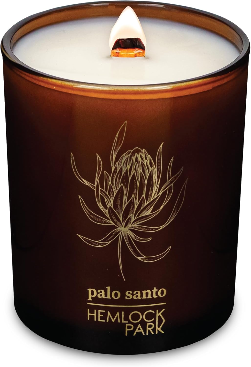 Hemlock Park Wood Wick Candle Handcrafted with Natural Coconut Wax and Essential Oils (Amber & Gold 7.2 oz, Palo Santo)