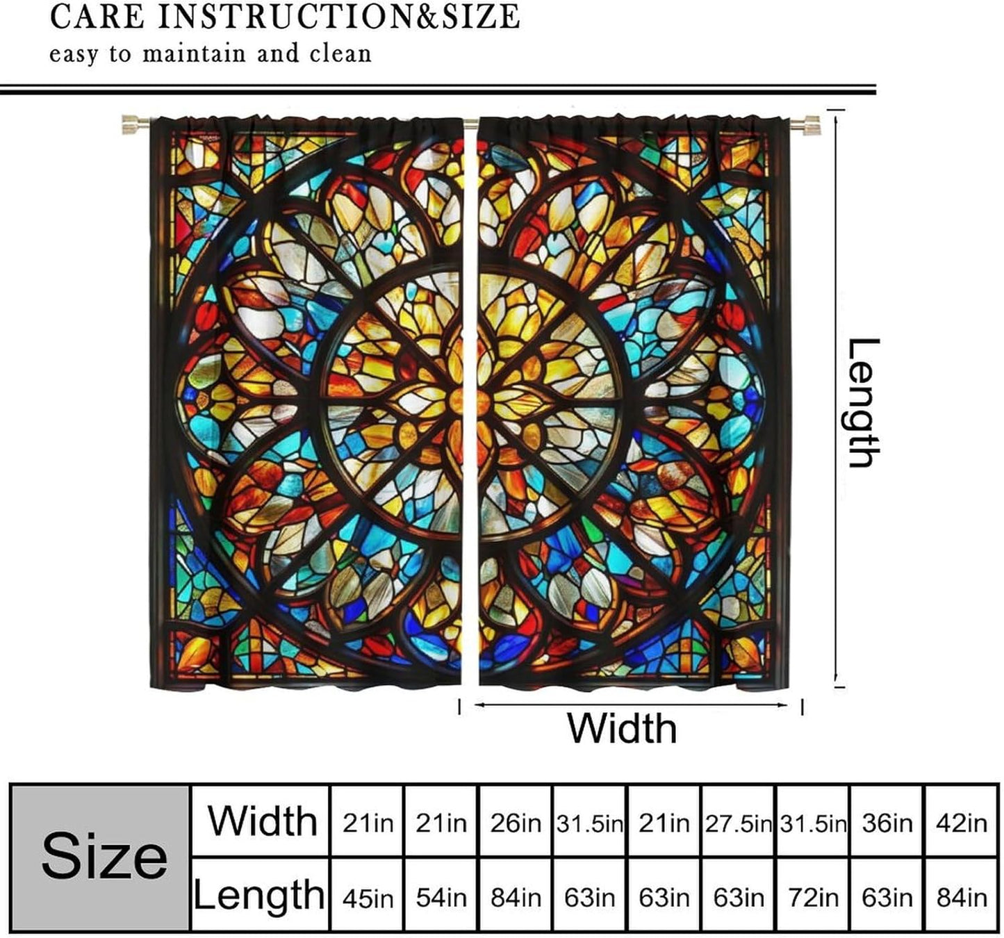 Stained Glass Curtains,Retro Mid Century Abstract Colorful Geometric Prints Home Decor Drapes for Bedroom Living Room Kitchen Window Treatment 2 Panels Set Total Size 42" W X 45" L Inch
