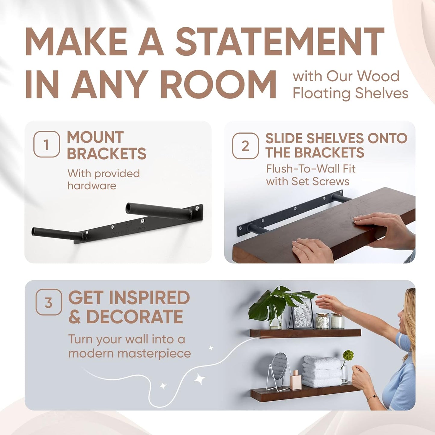 Homeforia 30inch Walnut Floating Shelves for Wall Mounted, High End Solid Real Wood 30 in Floating Shelf, Dark Brown Wooden 30 inch Long Floating Shelves, Heavy Duty Bracket, 30 X 6.5 X 1.75, Set of 2