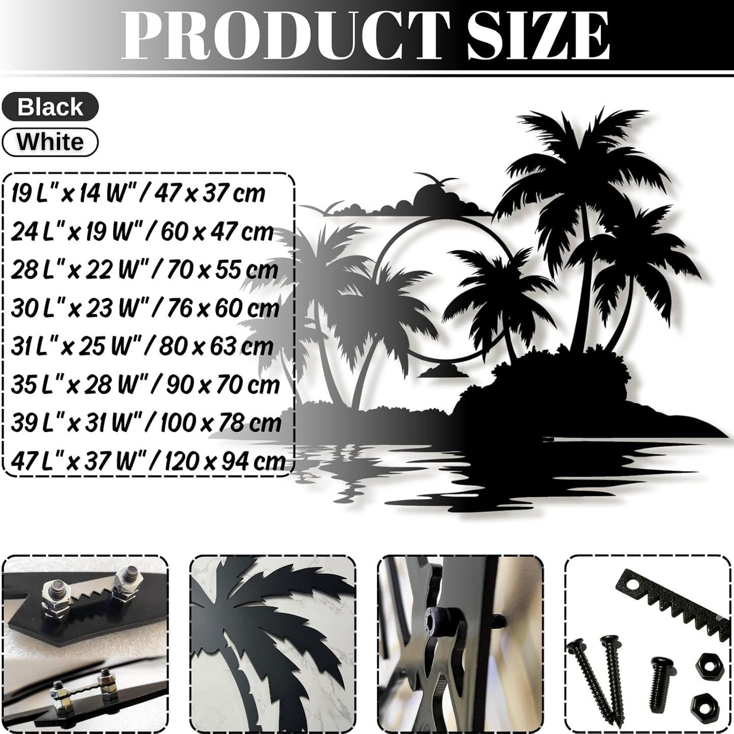 Palm Tree Metal Wall Decor,Palm Tree Metal Wall Art,Metal Palm Tree,Metal Palm Tree Wall Decor,Tropical Metal Wall Art,Beach Wall Decort,Metal Wall Decor (style 2,white,47 L" x 37 W" / 120 x 94 cm)