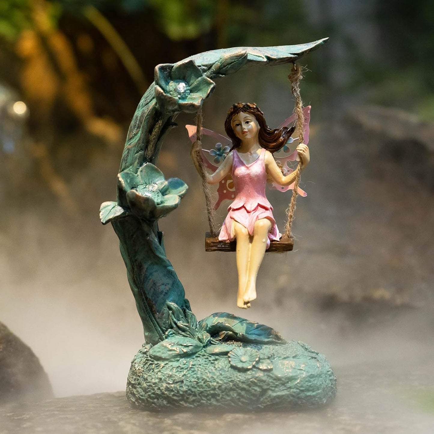 Garden Flower Fairy Outdoor Statue Decor Funny Swing Fairy Ornaments Figurines for Patio Lawn Yard Porch Outside Garden Gifts,9.05 Inches Tall ﻿ ﻿ ﻿