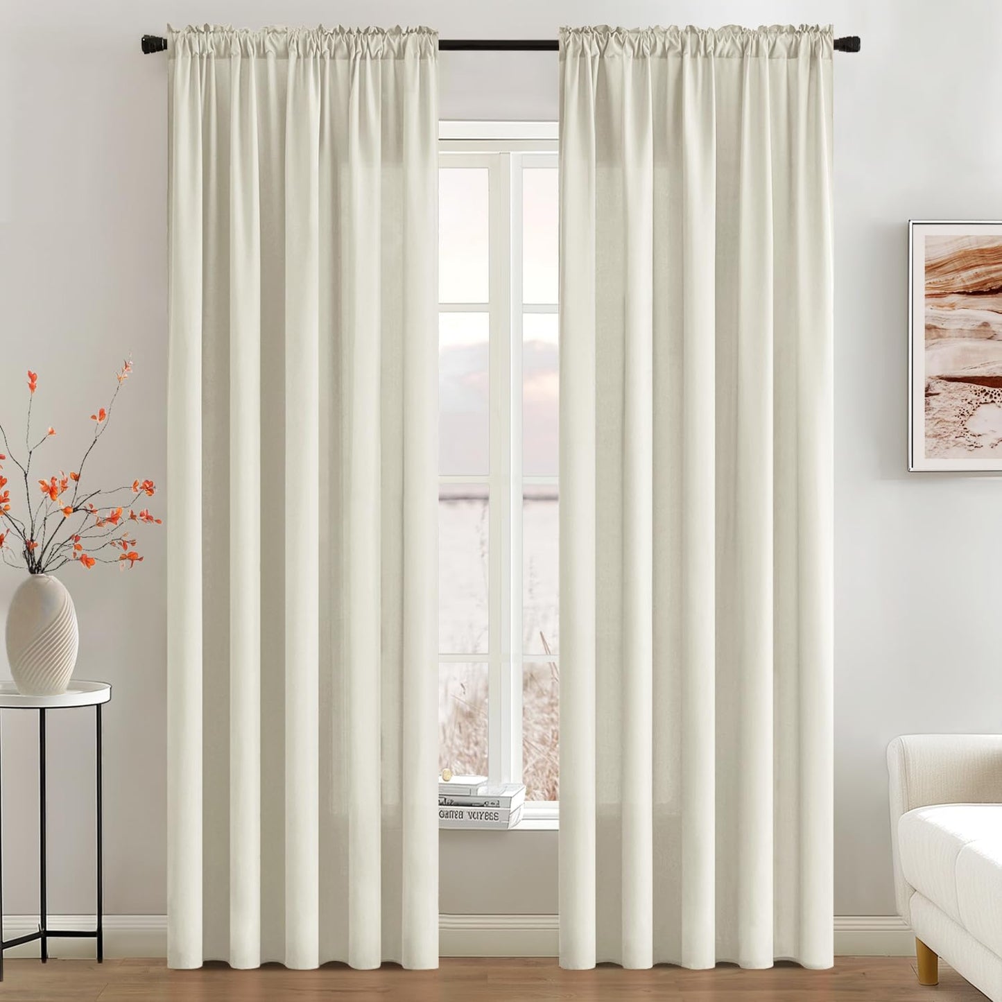 MIULEE Ivory Privacy Sheer Curtains That Let Light in 84 Inches Long Non-See-Through Semi Sheer Curtain Light Filtering Window Curtains Drapes for Living Room Bedroom 2 Panels Set 42 X 84