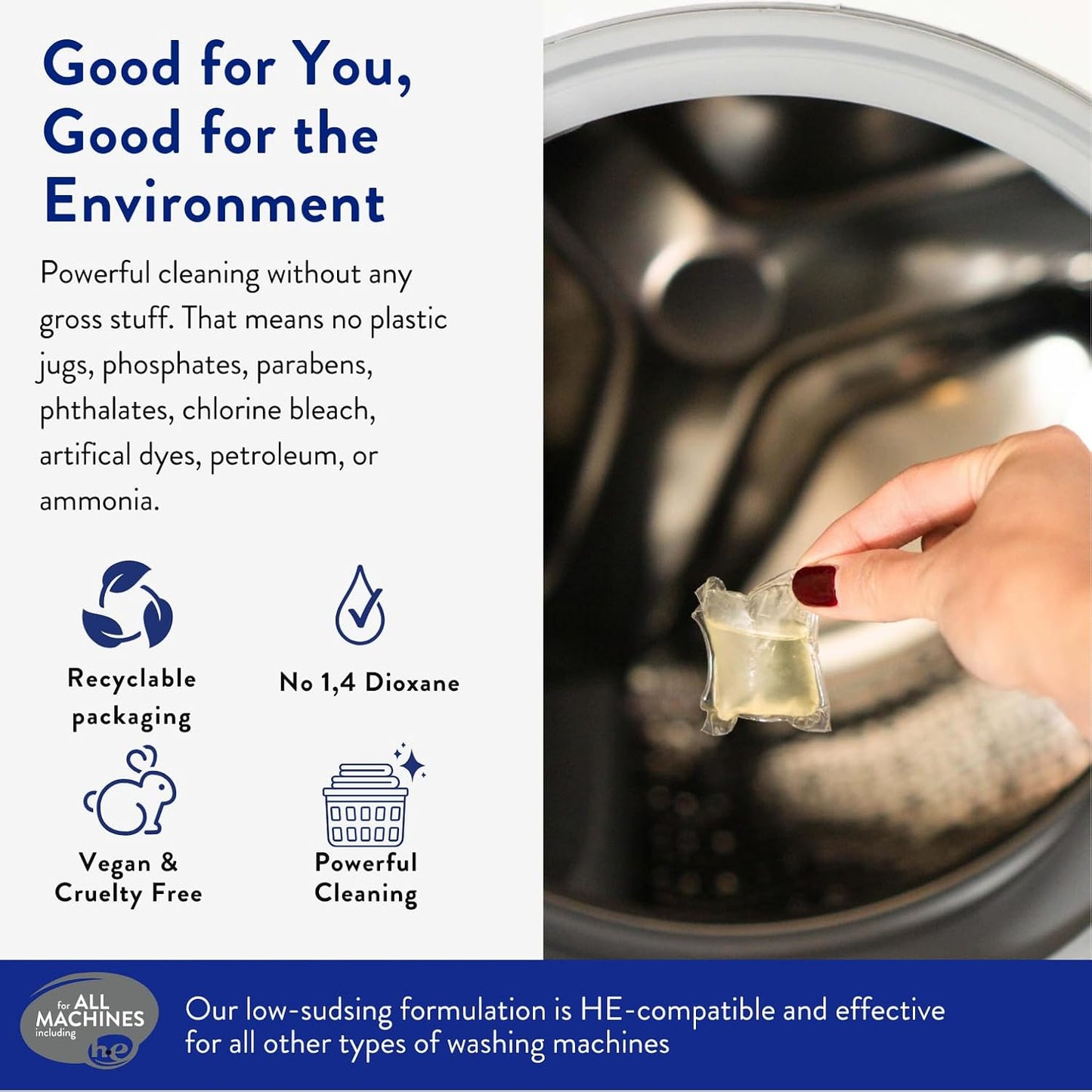 The Clean People Fragrance Free Laundry Detergent Pods - Hypoallergenic Laundry Pods - Ultra Concentrated, Recyclable Packaging, Stain Fighting - Fragrance Free, 32 Pack