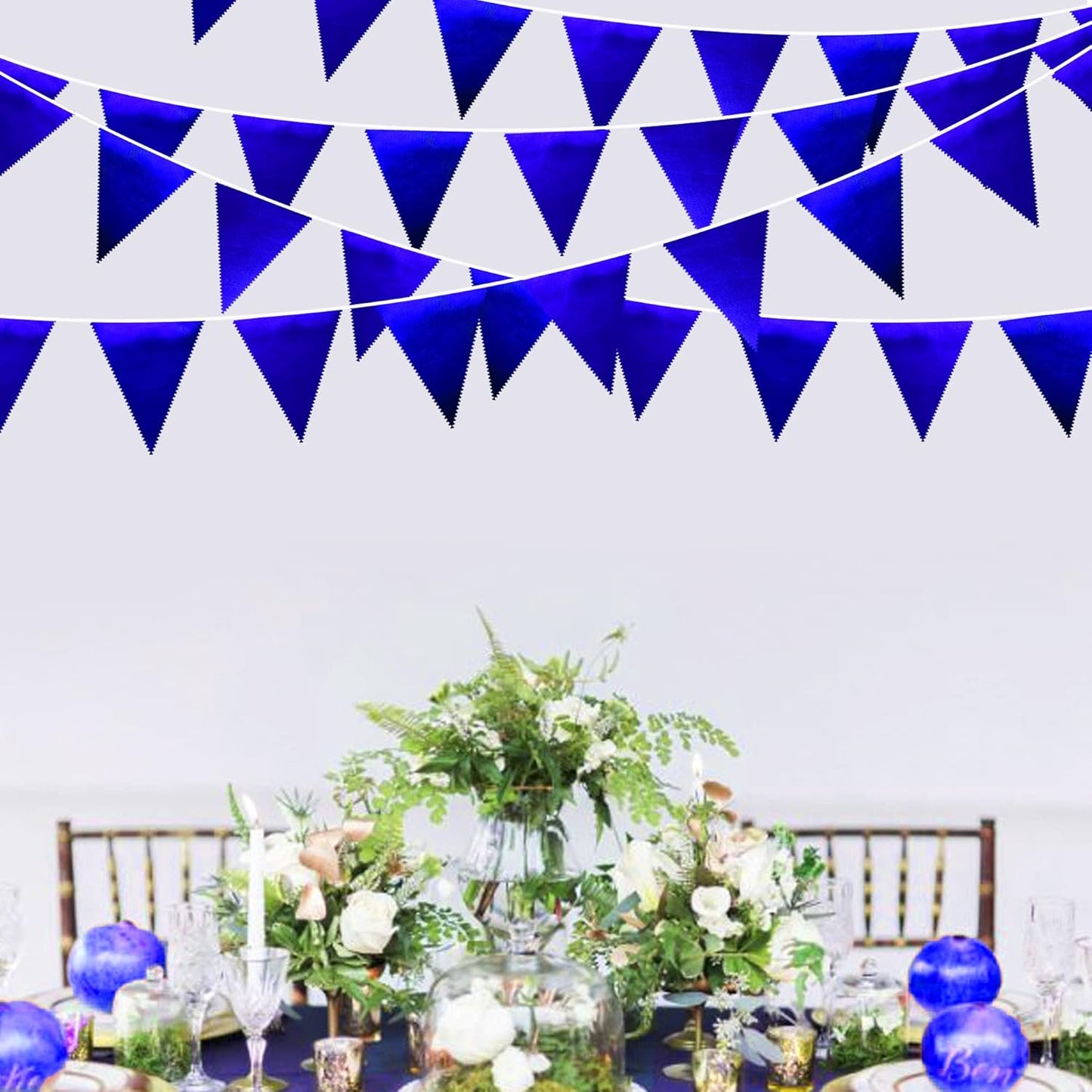 Royal Blue Party Decoration Navy Blue Triangle Pennant Banner Flag Dark Blue Metallic Fabric Bunting Garland for Graduation Wedding Retirement Bridal Shower Birthday Nautical Ahoy Achor Party Supplies