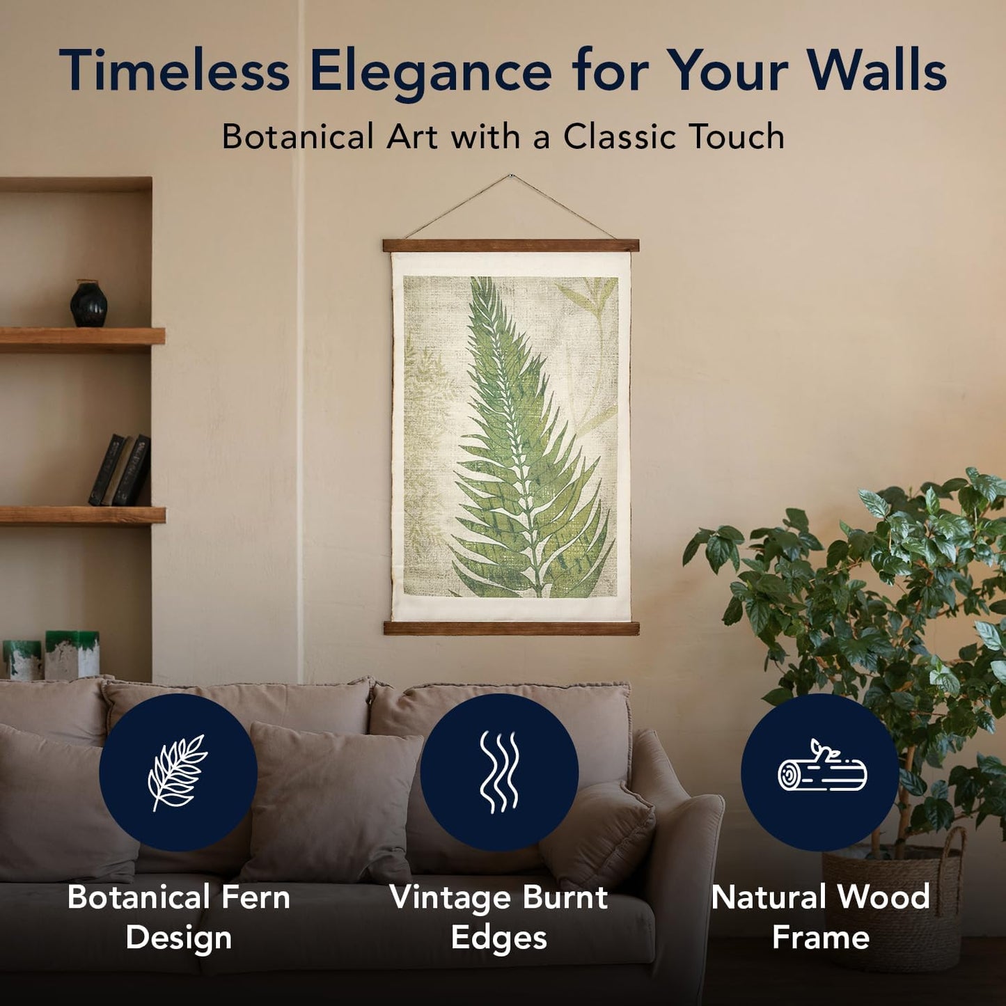 American Art Decor Fern Leaf Wall Scroll Tapestry with Rope