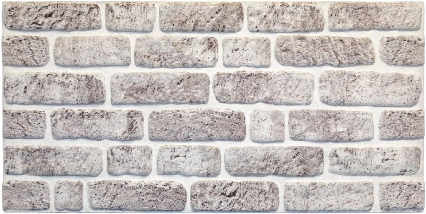 Dundee Deco 3D Wall Panels Faux Brick - Cladding, White Grey Stone Look Wall Paneling, Styrofoam Facing for Living Room, Kitchen, Bathroom, Balcony, Bedroom, Set of 10, Covers 53 sq ft