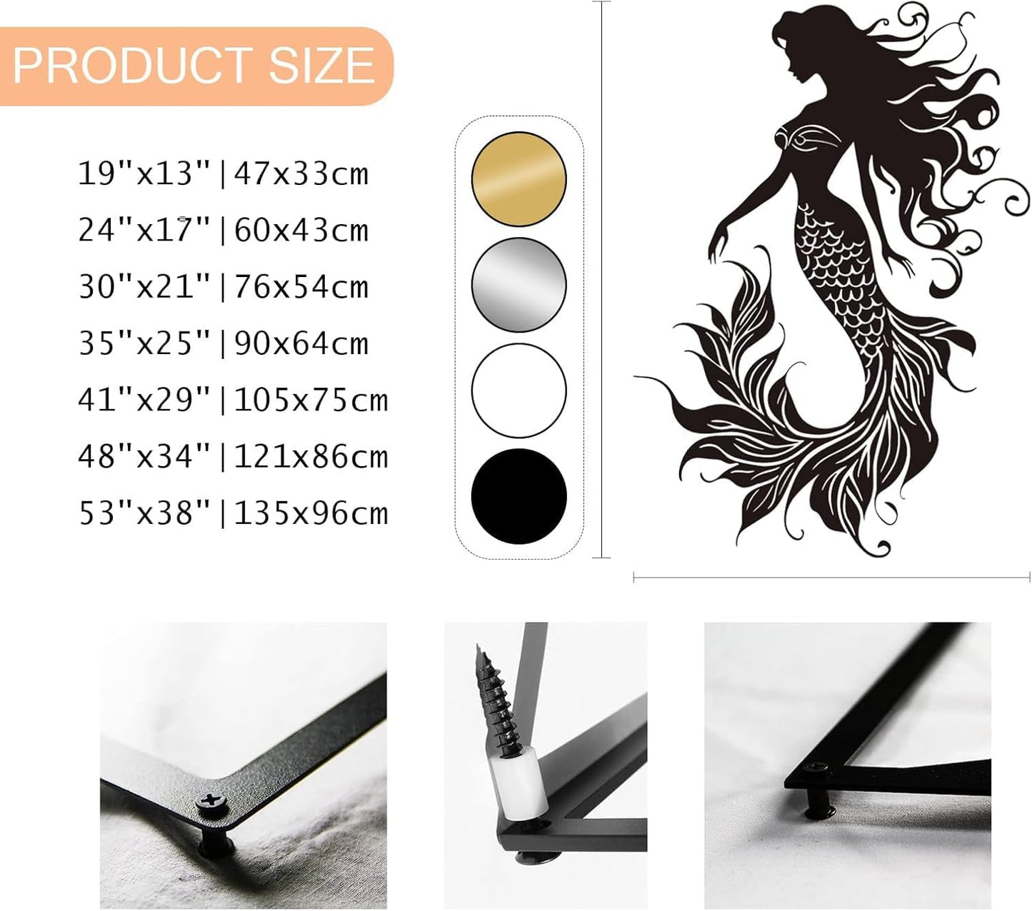 Veplsur Mermaid Metal Wall Art, Metal Mermaid Wall Decor, Marine Biology Wall Decor, Ocean Wall Art, Nautical Wall Hanging, Beach Hanging for Bathroom Bedroom (White, 30"x21"|76x54cm)