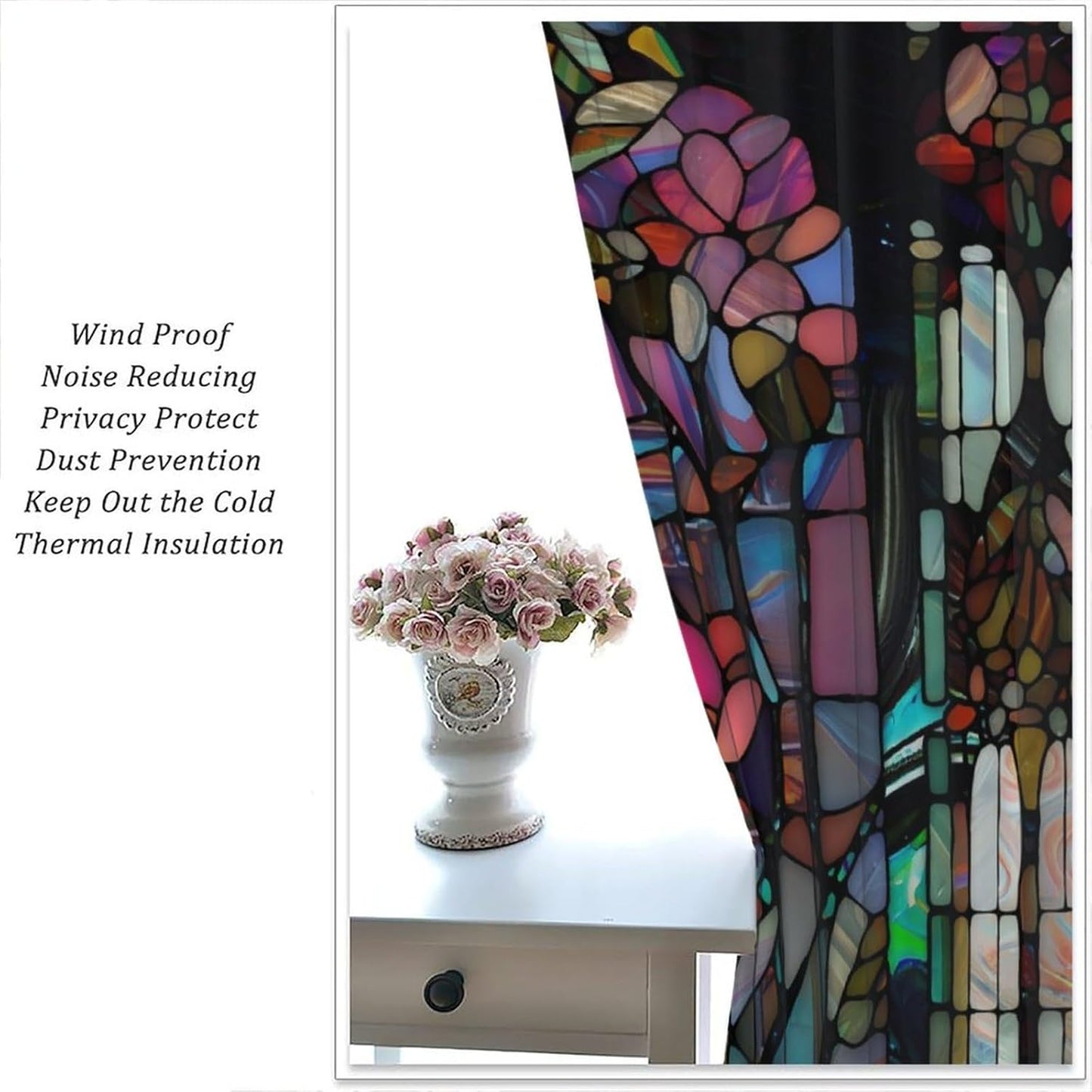 Stained Glass Curtains,Vintage Colorful Abstract Art Home Decor Drapes for Bedroom Living Room Kitchen Window Treatment 2 Panels Set Total Size 42" W X 63" L Inch