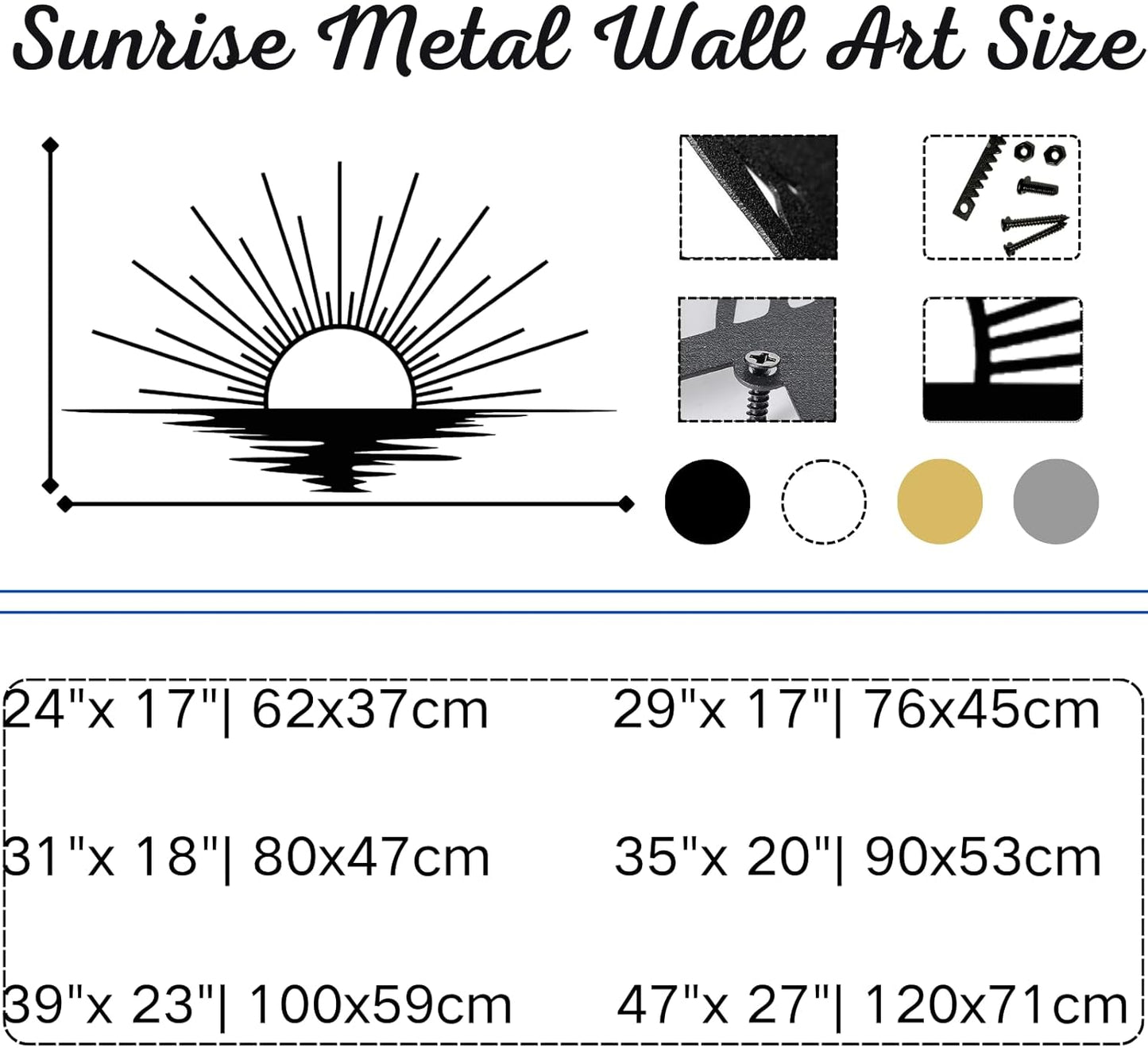 Yemwot Sunrise Metal Wall Art, Metal Sun Wall Decor Outdoor, Sea Sparkle Decor, Boho Sun Art, Sunshine Sign, Living Room Bedroom Hangings (White, 24"x 17"| 62x37cm)