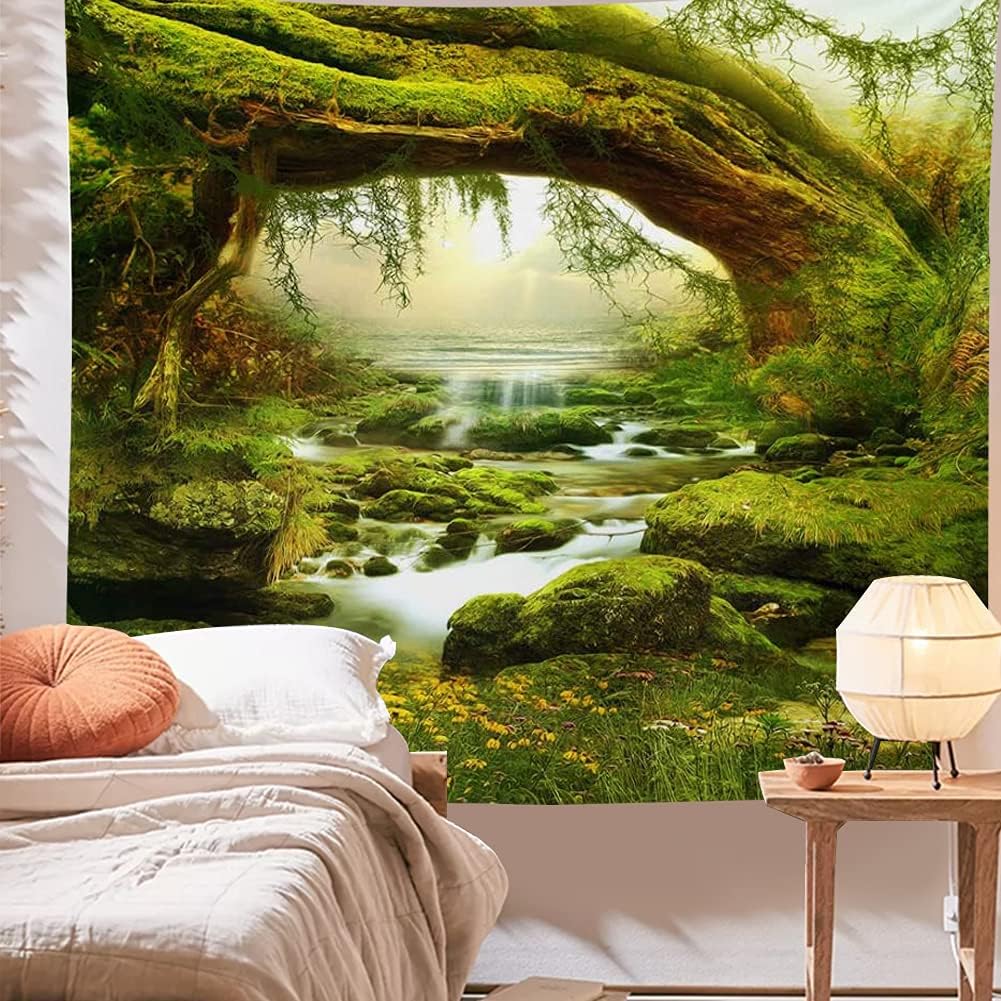 Llamazing Forest Landscape Natural Tapestry - Home Decor for Living Room Bedroom - Magic Curtain (Sunlight&Creek, 90.5''L70.8''W) XGXL