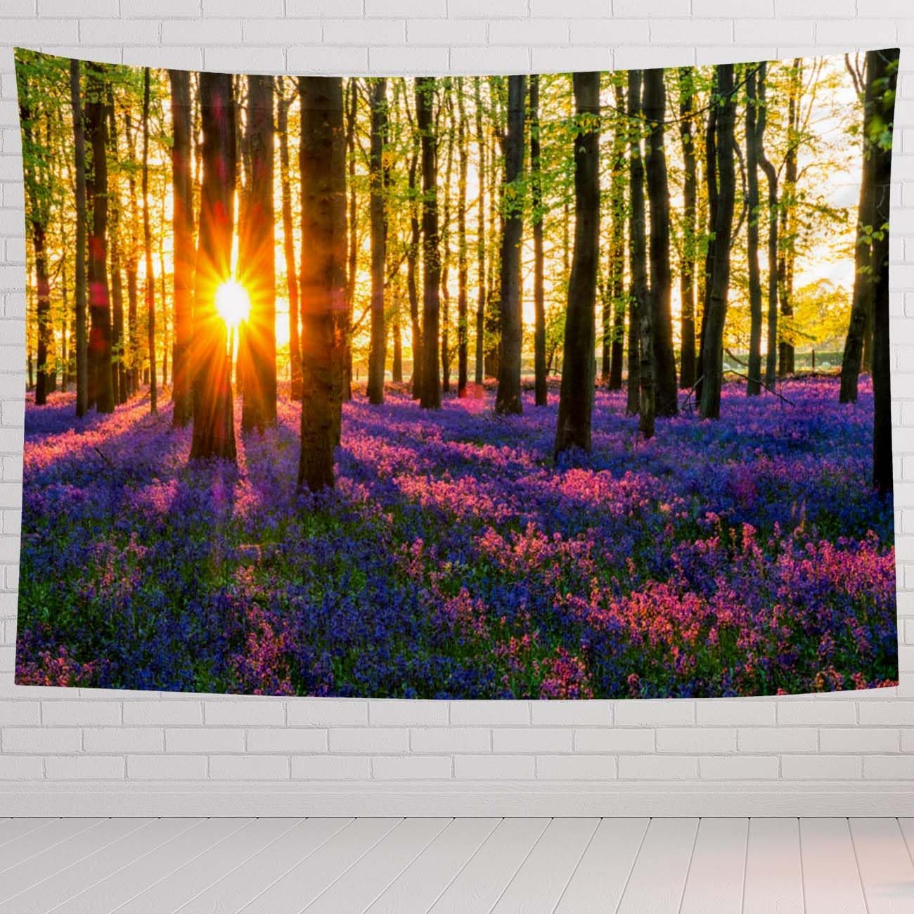 Nature And Landscape Tapestry For Bedroom Sun Evening Sun Bluebell Wood Tapestries Wall Hanging For Living Room Dorm Office 80×60 In