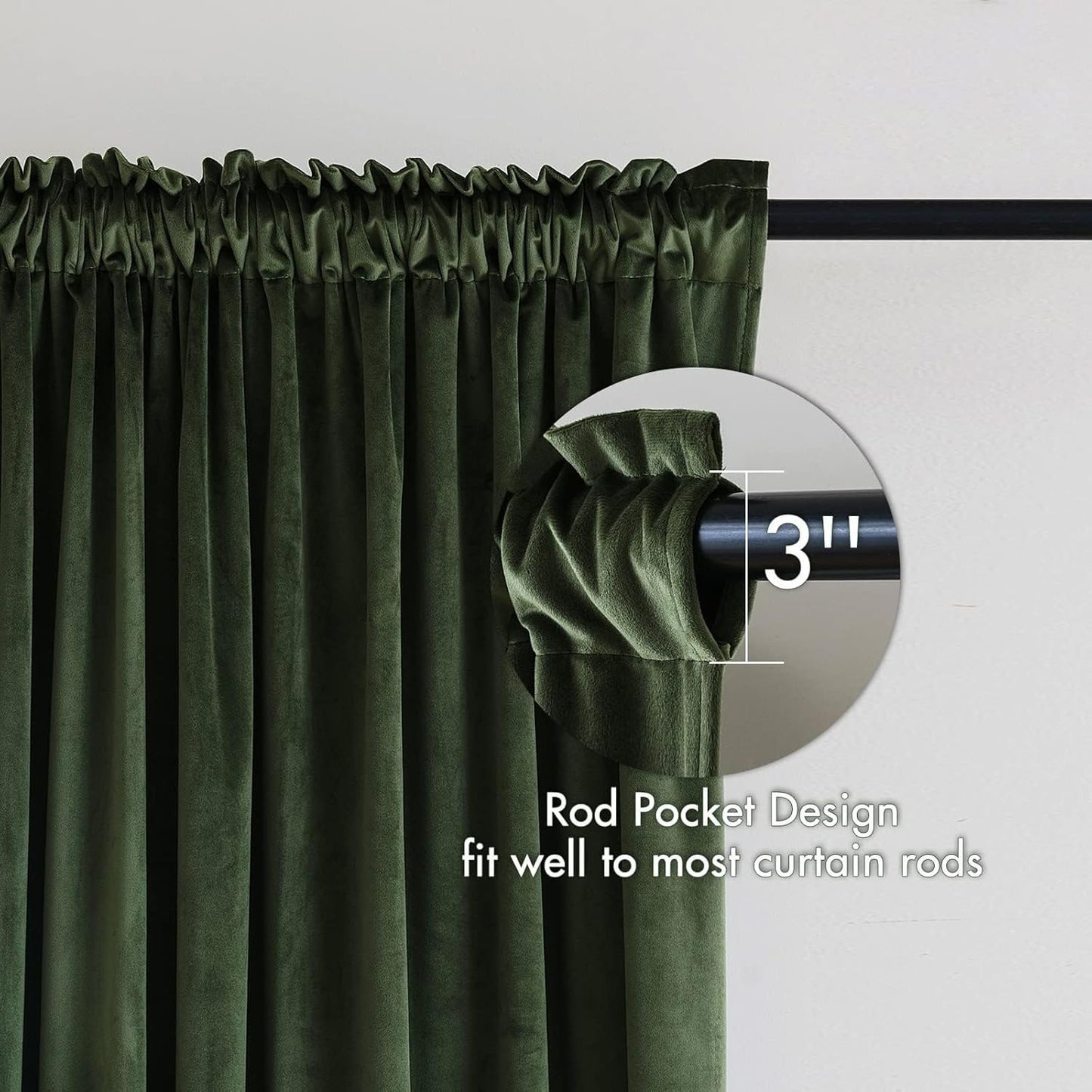 MIULEE Olive Green Velvet Curtains 96 Inches Long, Thermal Insulated Blackout Drapes for Bedroom Living Room Patio Door, Light Blocking Window Panels, Rod Pocket, Set of 2 W66 x L84