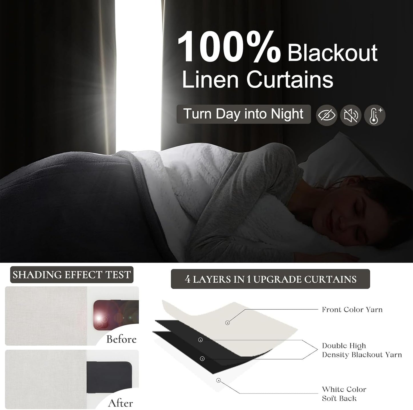 Birch Drapes 84 Inch Length 2 Panels Set, Linen Pinch Pleated Curtains for Bedroom Windows Energy Efficient Thermal Lined Rustic Country Blackout Curtains for Living Room with Rings/Pencil Pleat 7ft