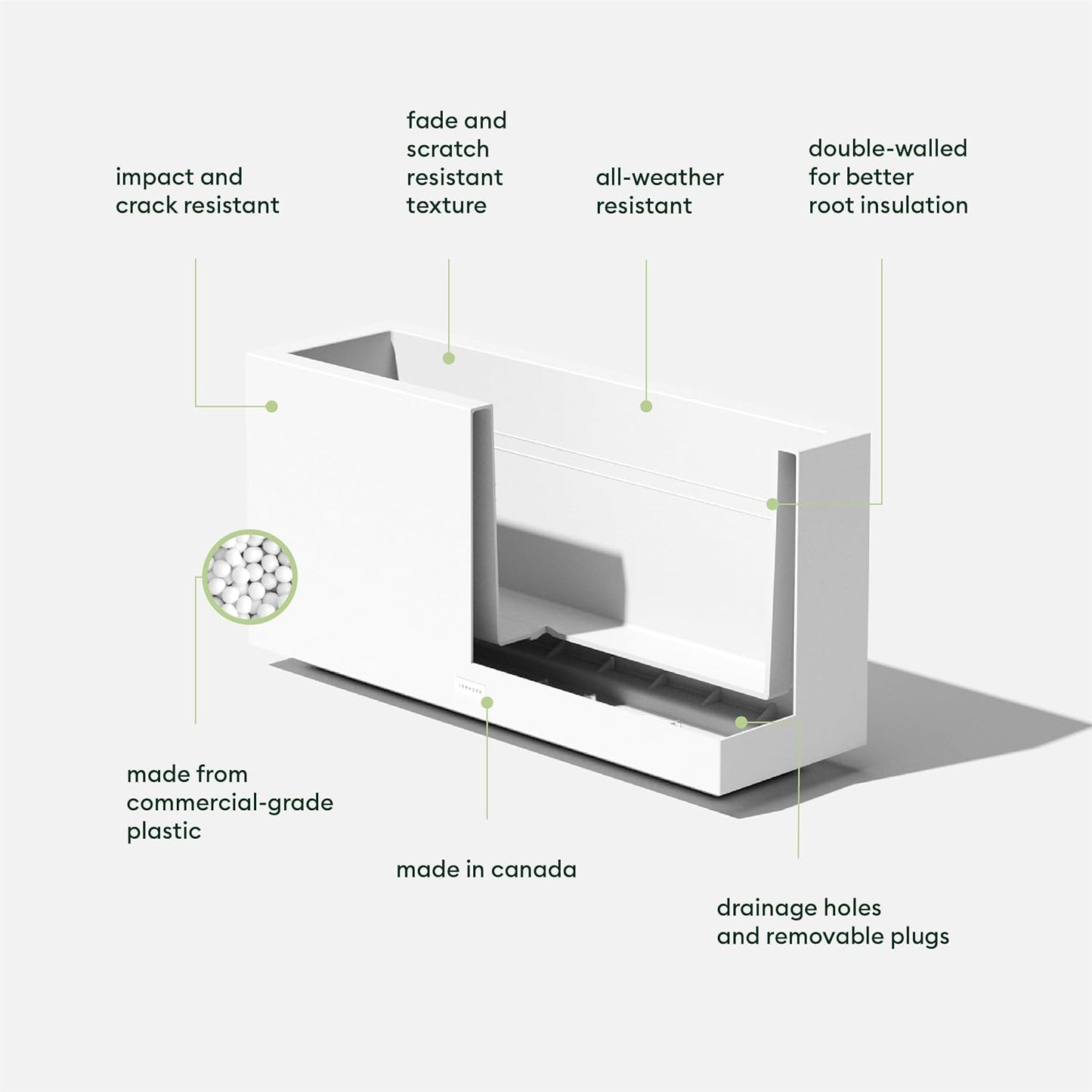 Veradek Block Series Long Box Planter - Large Rectangular Planter for Indoor or Outdoor Patio/Porch | Durable All-Weather Use with Drainage Holes | Modern Décor for Tall Plants, Flowers or Shrubs