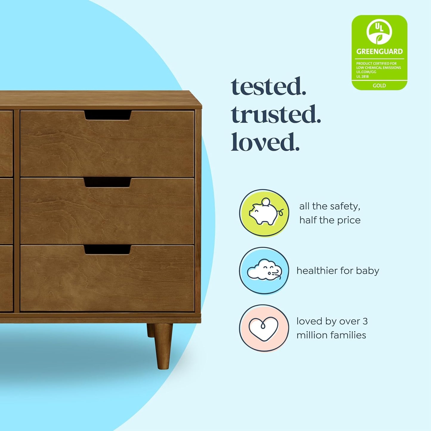 DaVinci Marley 6-Drawer Dresser - Baby Dresser for Nursery - Kids Bedroom Furniture - Double Chest of Drawers for Toddler Boys and Girls - Versatile Wood Dresser for Living Room, Hallway - Walnut