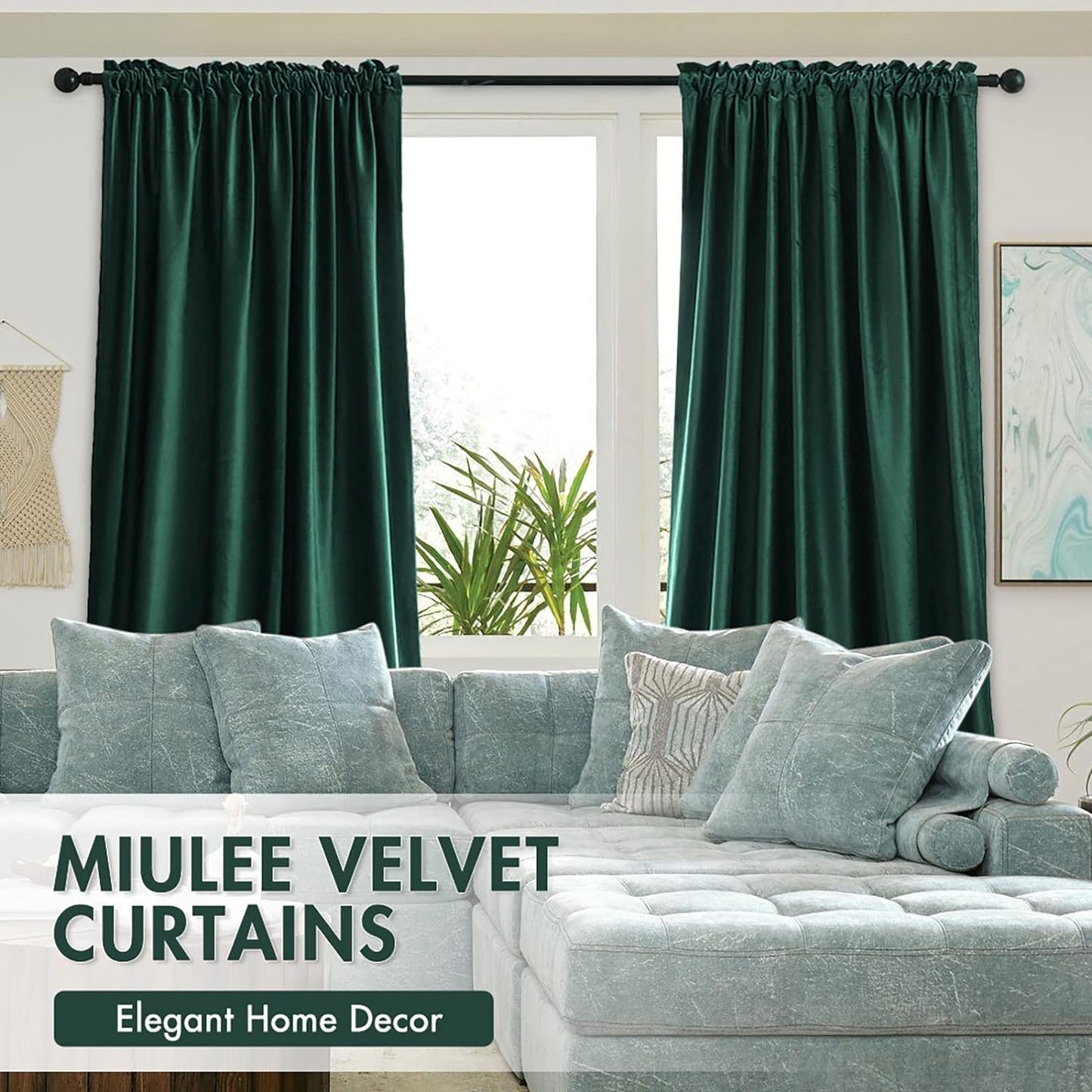 MIULEE Dark Green Velvet Curtains Thermal Insulated Blackout Curtain Christmas Emerald Green Drapes for Bedroom Living Room Darkening 63 Inches Long Curtains Panels Rod Pocket Set of 2