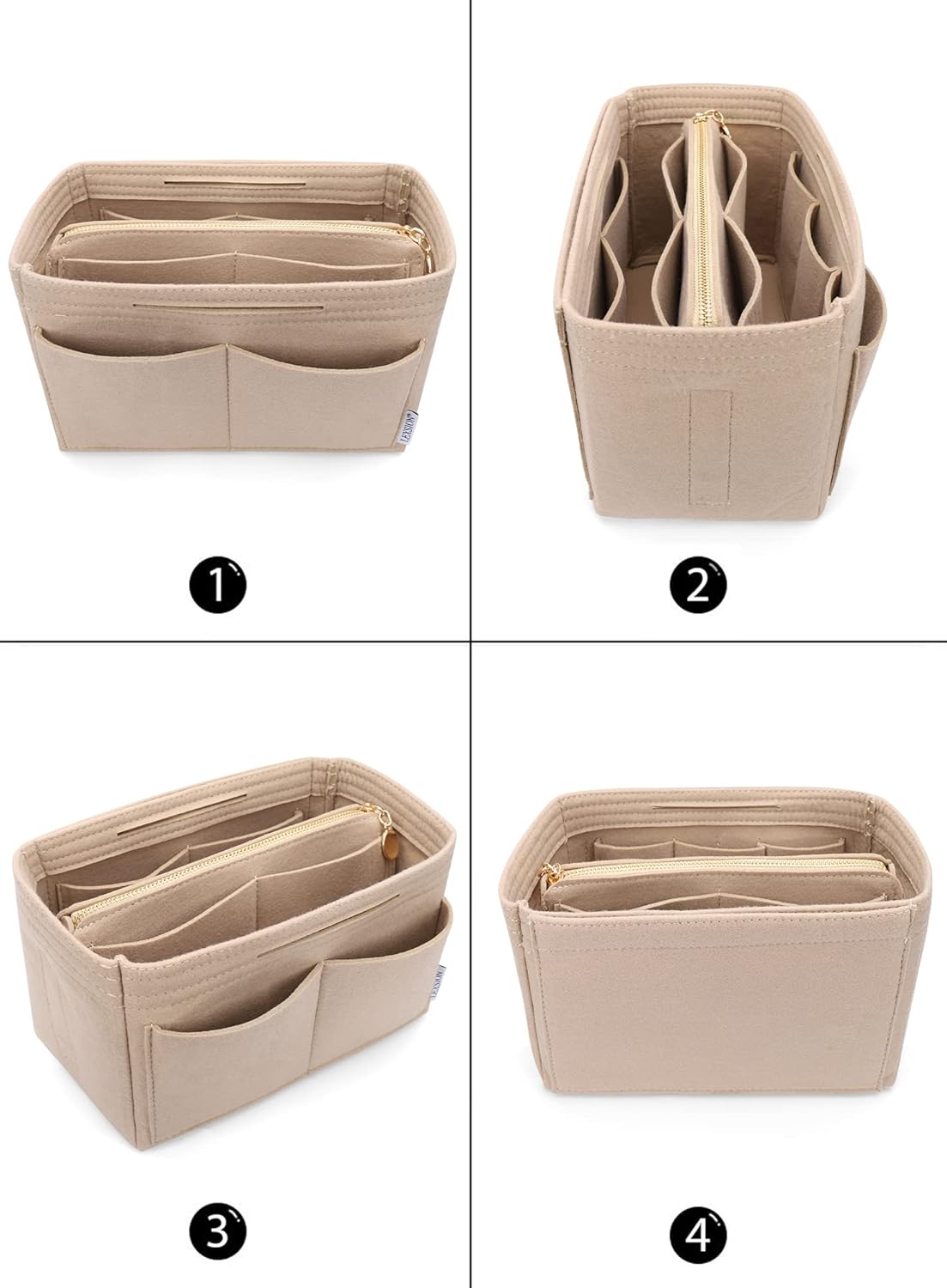 LEXSION Felt Purse Bag Organizer Insert with zipper Bag Tote Shaper Fit Speedy Neverful PM MM
