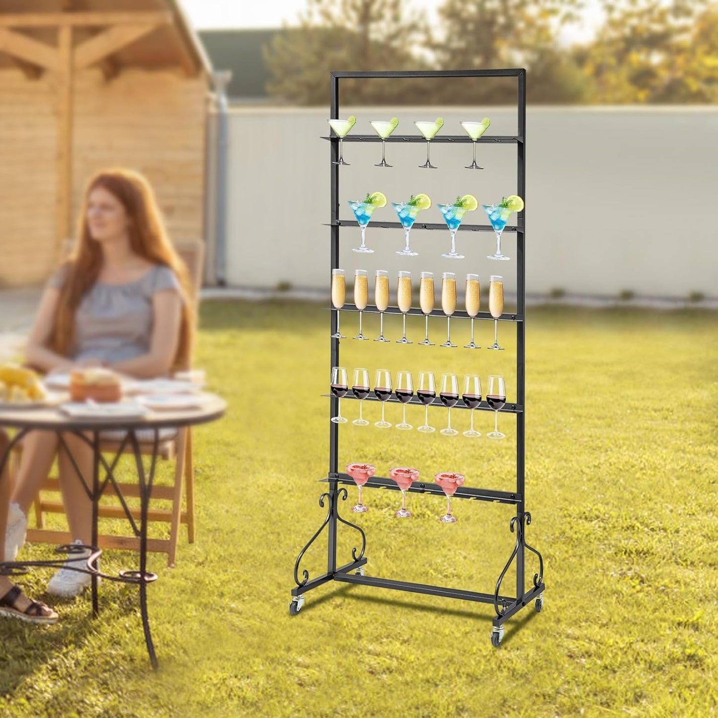 40 Slots Champagne Holder Stand for Party, Wine Glass Display Wall Holder, Stable Wine Glass Stemware Rack for Bar, Wedding, Party (Black)