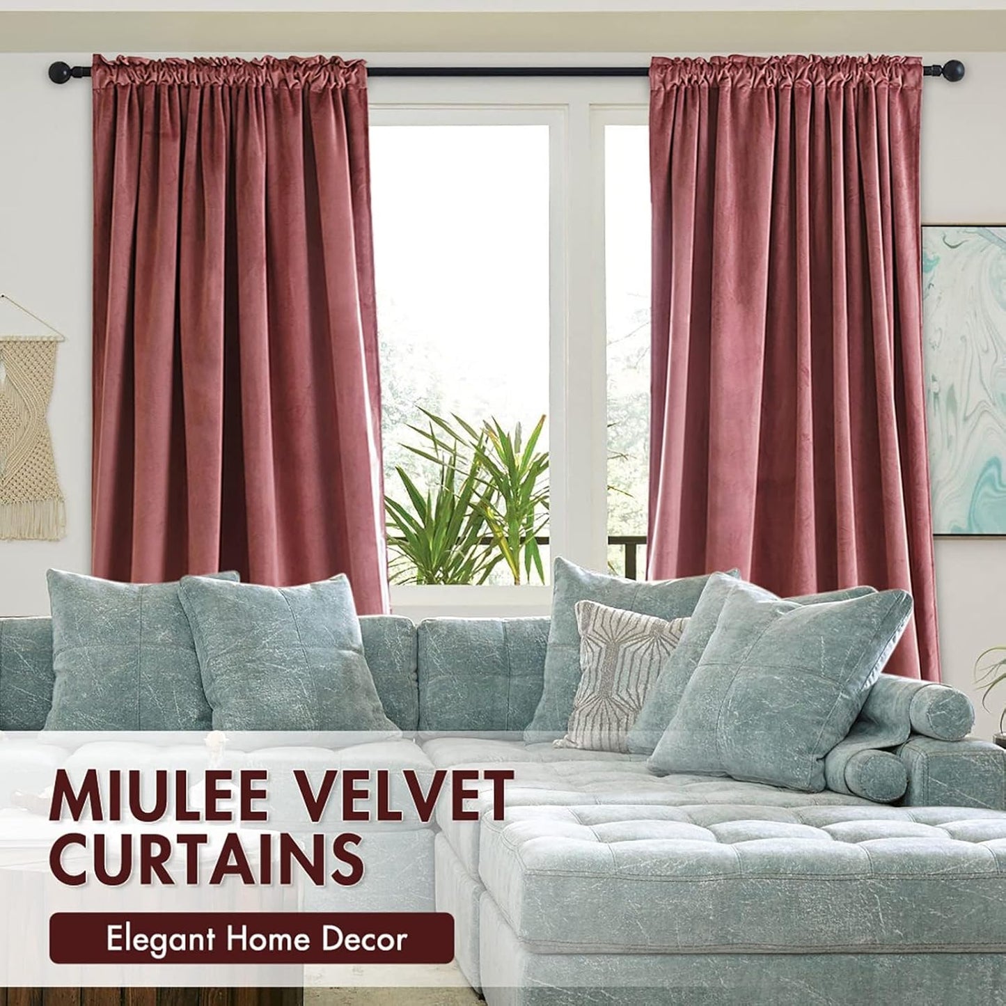 MIULEE Dusty Rose Pink Velvet Curtains 96 Inches Long, Thermal Insulated Blackout Drapes for Bedroom Living Room Patio Door, Light Blocking Window Panels, Rod Pocket, Set of 2 W66 x L84
