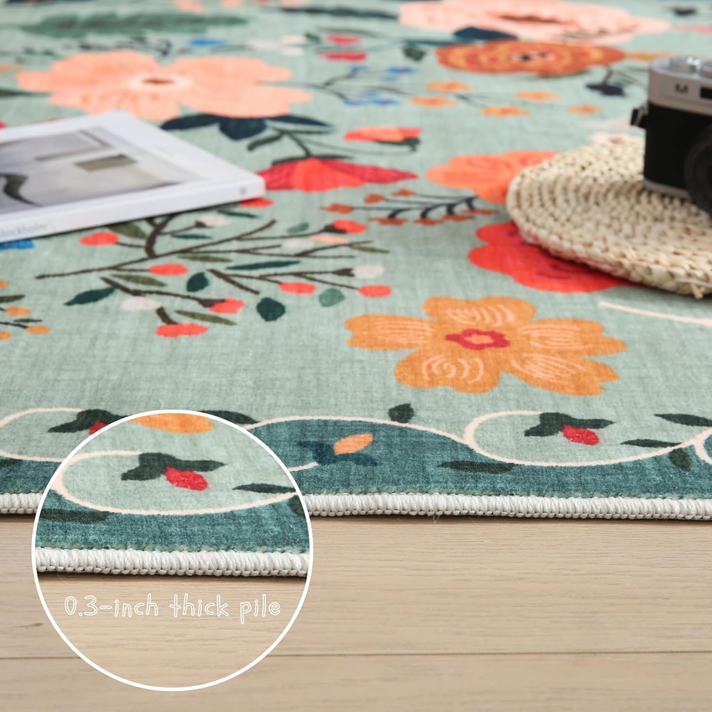 Runners for Hallways Kitchen Runner Rug Non Slip 2'x 10' Long Washable Rugs with Rubber Backing Soft Floral Carpet Runner for Hallways, Kitchen, Laundry, Bedroom, Bathroom(Green)