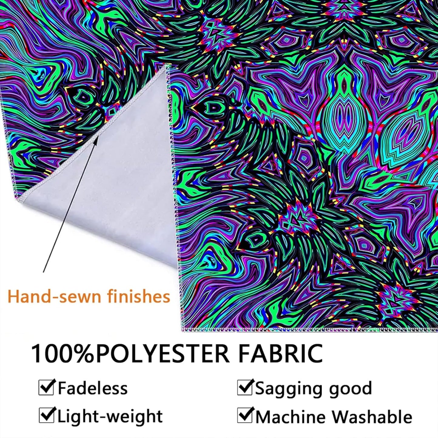PSYHILAR Blacklight Mandala Tapestry for Bedroom, Psychedelic Black Light Posters for Adults and Teens, Neon UV Reactive Aesthetic Bohemian Art Wall Hanging Decor (40 x 30 Inches)