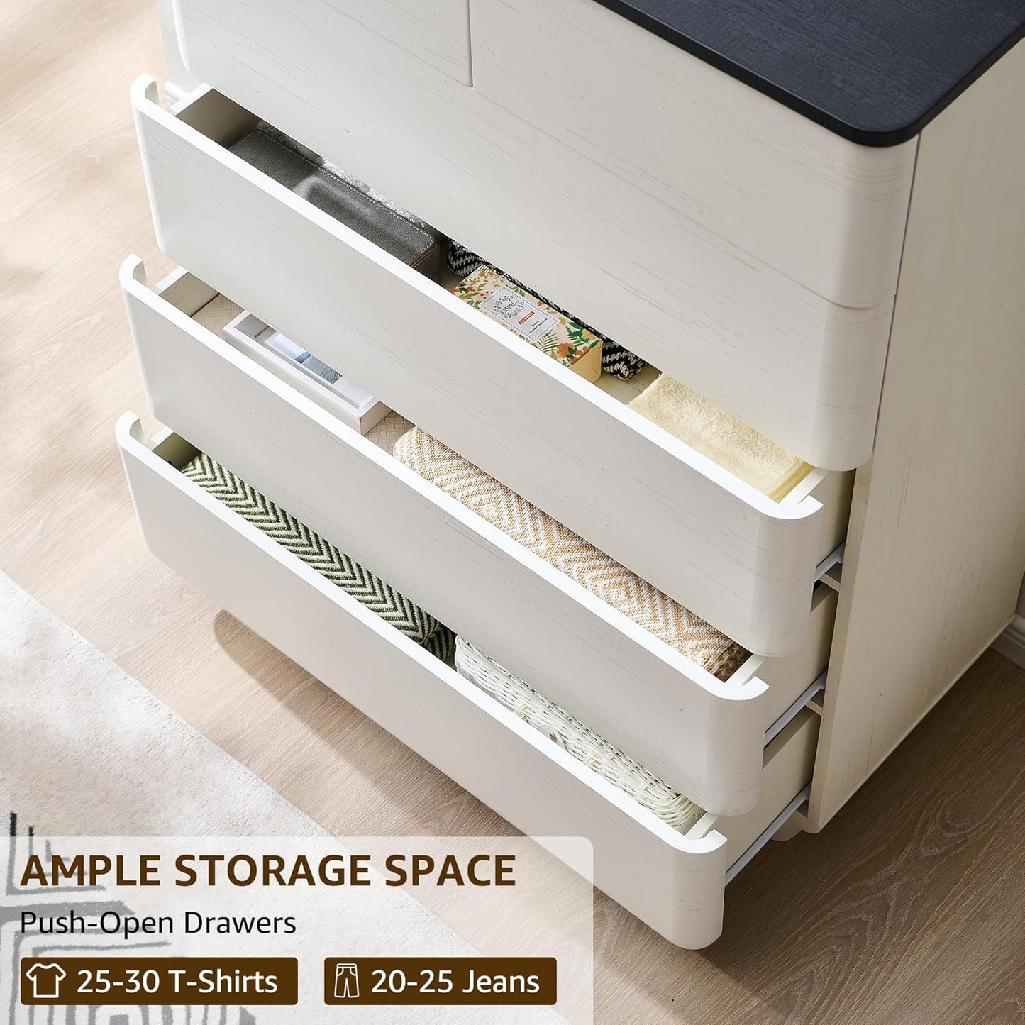 6 Drawer Dresser for Bedroom, 42 Inch Tall Modern Chest of Drawers, Push-to-Open Wood Storgae Organizer with Large Drawers for Bedroom, Living Room, Hallway,Off White