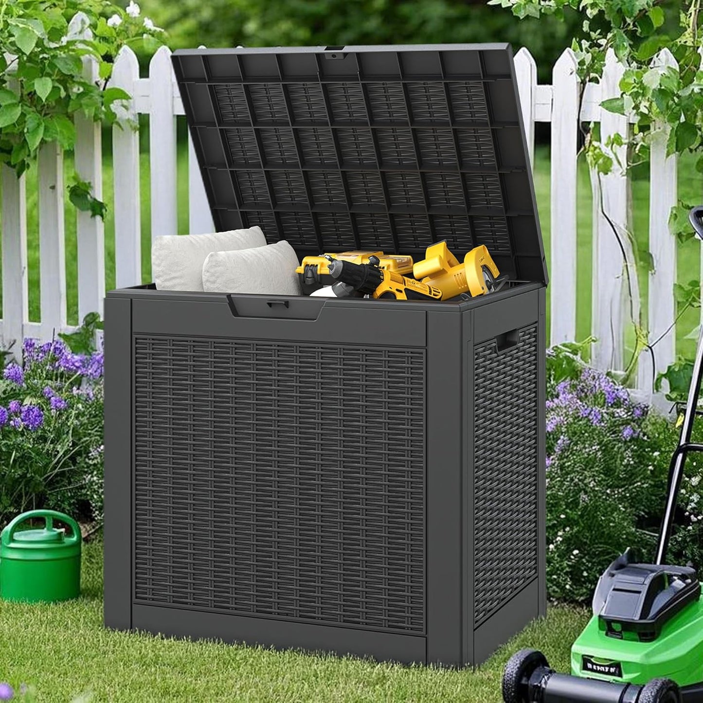 NUNU LAB 31 Gallon Outdoor Storage Box Waterproof,Indoor Outside Deck Box,Backyard Storage Bin For Package Delivery,Garden Tools,Patio Cushions,Pool Accessories,Storage Bench Lockable Lid