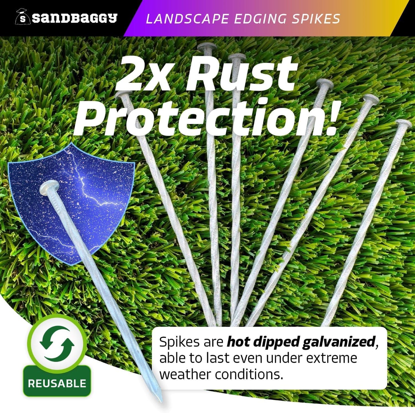 Sandbaggy 6 inch Galvanized Landscape Edging Spikes - Spiral Landscape Nails - 7 Gauge Steel - Great for Hard Rocky Soil - Also Great for Paver Edging, Artificial Turf, Landscape Fabric (200, 6 inch)