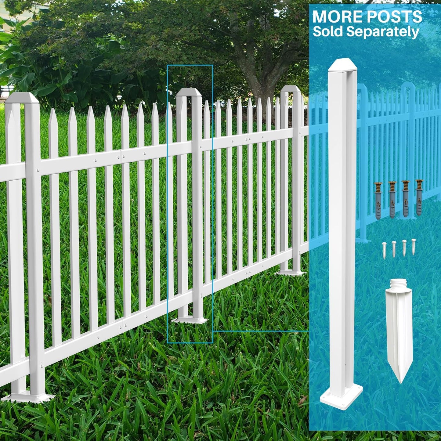 Patio 3 Sets Vinyl Picket Fence Panels 36" H x 84" W White PVC Decorative Fence for Front Yard Porch Patio Deck Pool Air Conditioner Fence Safety Dog Fence (34 Pickets, Straight)