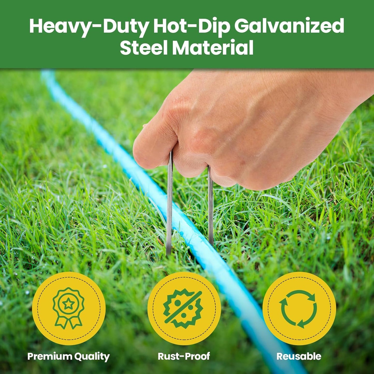 Landscape Staples 10 Inch 60 Pack, Garden Stakes Galvanized Garden Staples 11 Gauge, Plant Cover Stakes for Lawn Weed Barrier